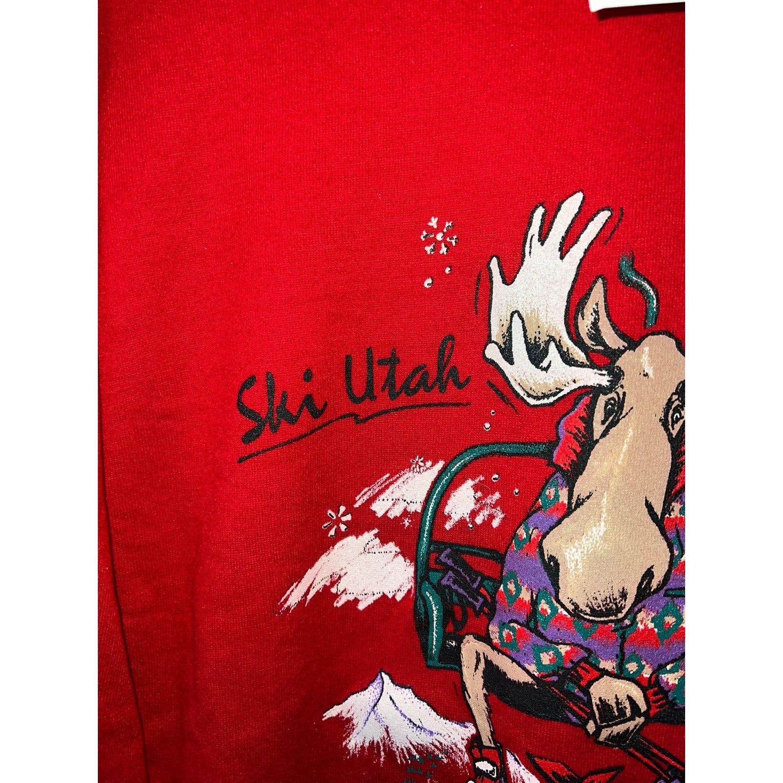 Jerzees Vintage Utah Sweatshirt Moose Skiing Red Ski Crewneck 90s M Size US M / EU 48-50 / 2 - 4 Thumbnail