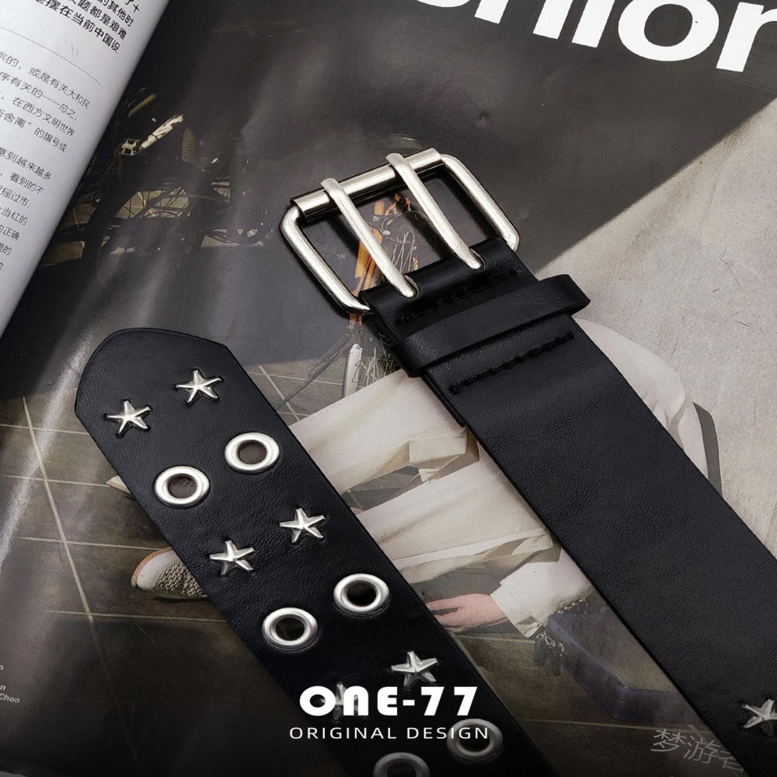 Leather Black Star-Studded Belt Size ONE SIZE - 9 Thumbnail