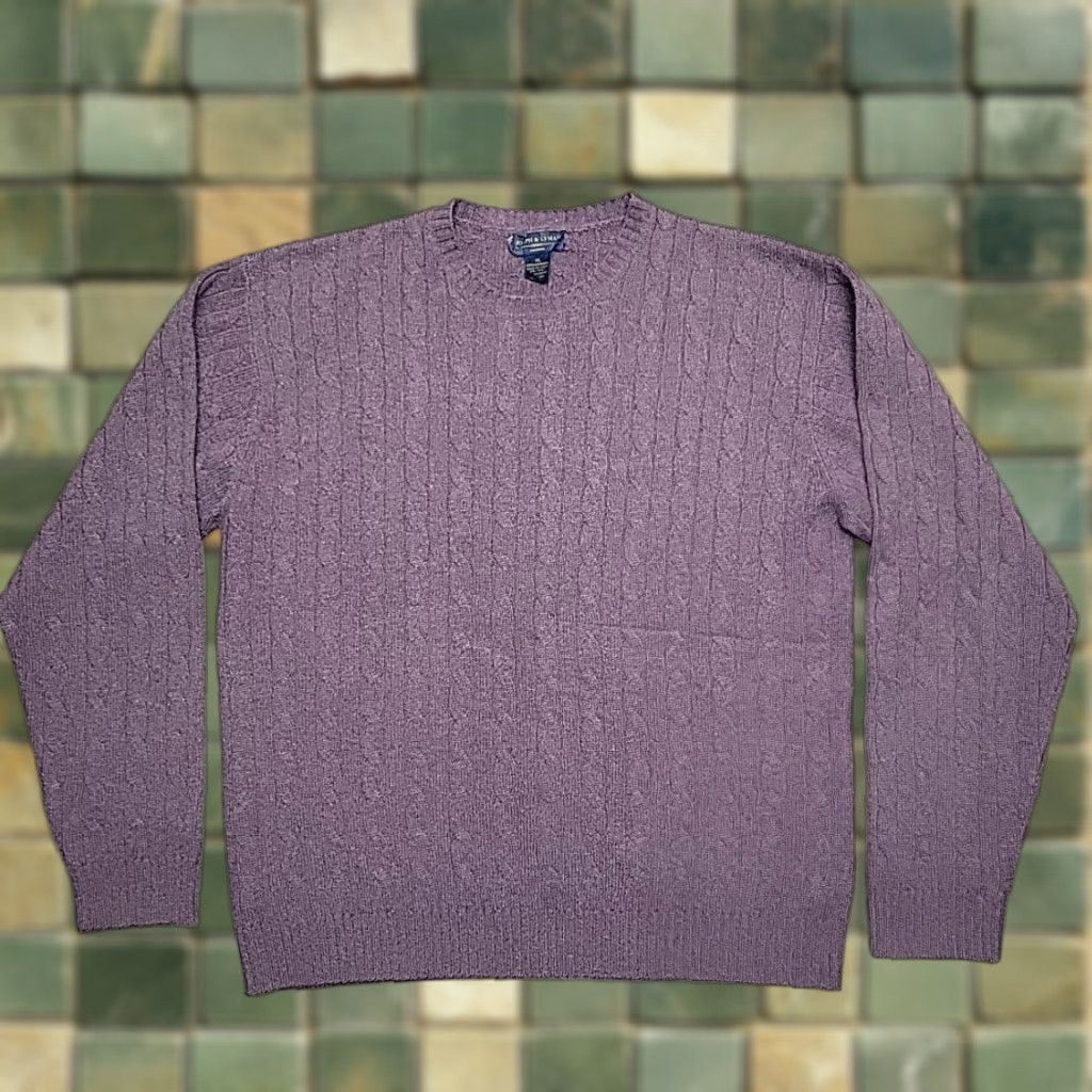 Joseph VINTAGE Joseph & Lyman Sweater Mens XL Purple Cable-Knit Wool Pullover 100% Cashmere Crew Neck Knit Casual Modern Classic Mens Size US XL / EU 56 / 4 - 1 Thumbnail