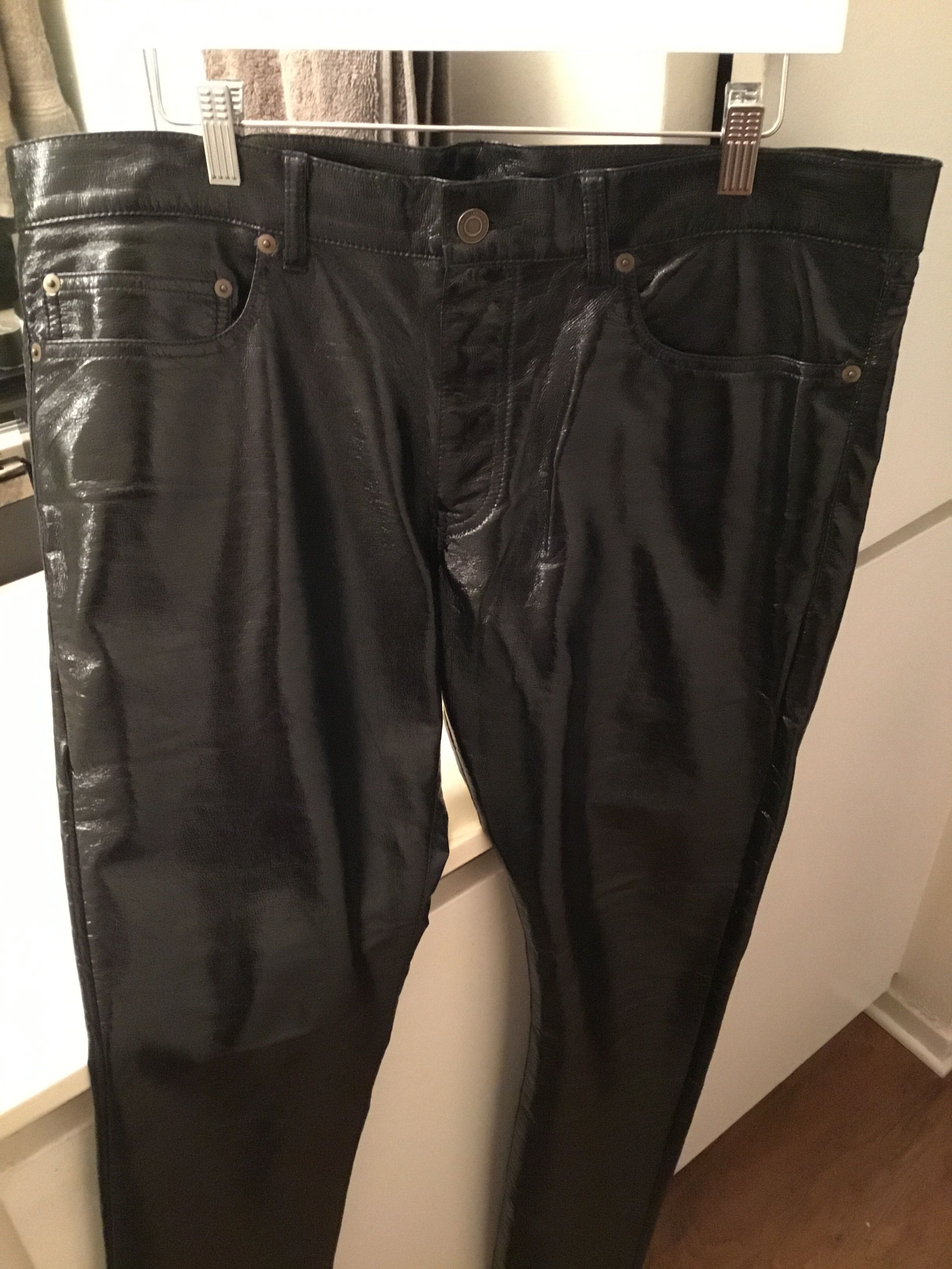 image of Hedi Slimane x Saint Laurent Paris Ss14 Runway Shiny Polyurethane Jeans in Black, Men's (Size 34)