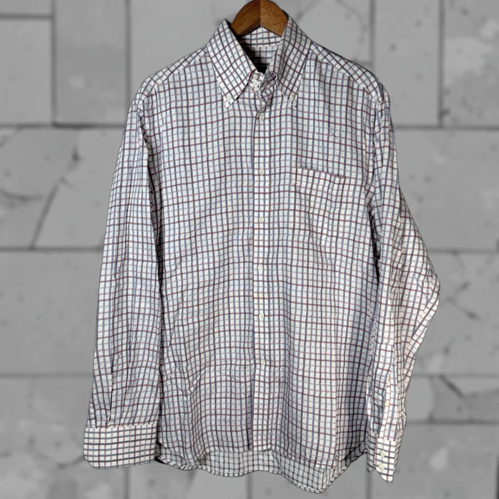 Hugo Boss Hugo Boss White Plaid 100% Cotton Long Sleeve Button Down Shirt Mens Size 41 /16 Size US L / EU 52-54 / 3 - 1 Thumbnail