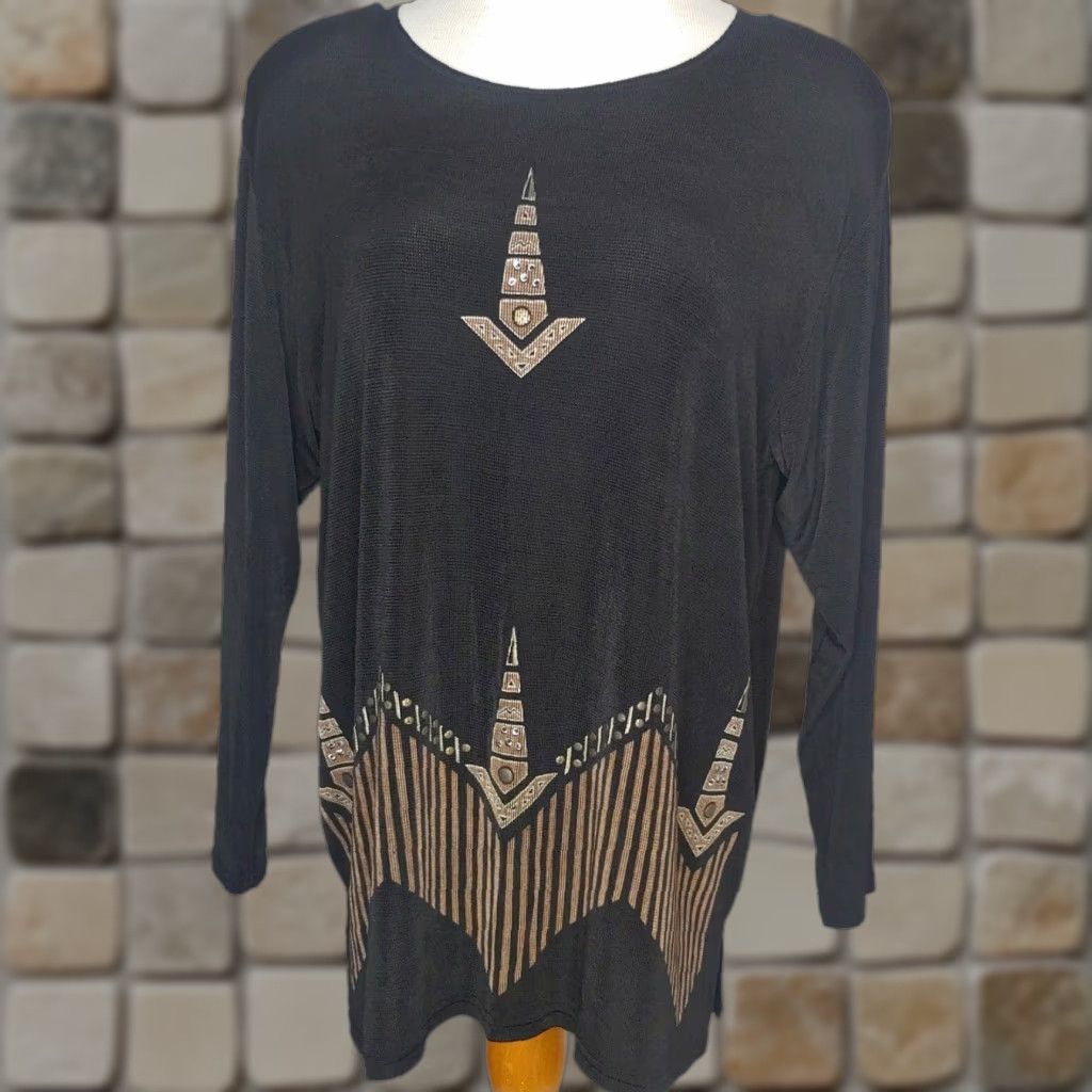 Vintage Defi Paris Shirt Large Long Sleeve Geometric Regency France Rhinestones Dakota Size L / US 10 / IT 46 - 1 Thumbnail