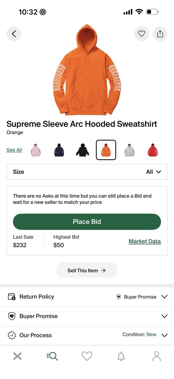 Supreme Supreme Sleeve Arc Logo Hoodie Orange Size US M / EU 48-50 / 2 - 5 Thumbnail