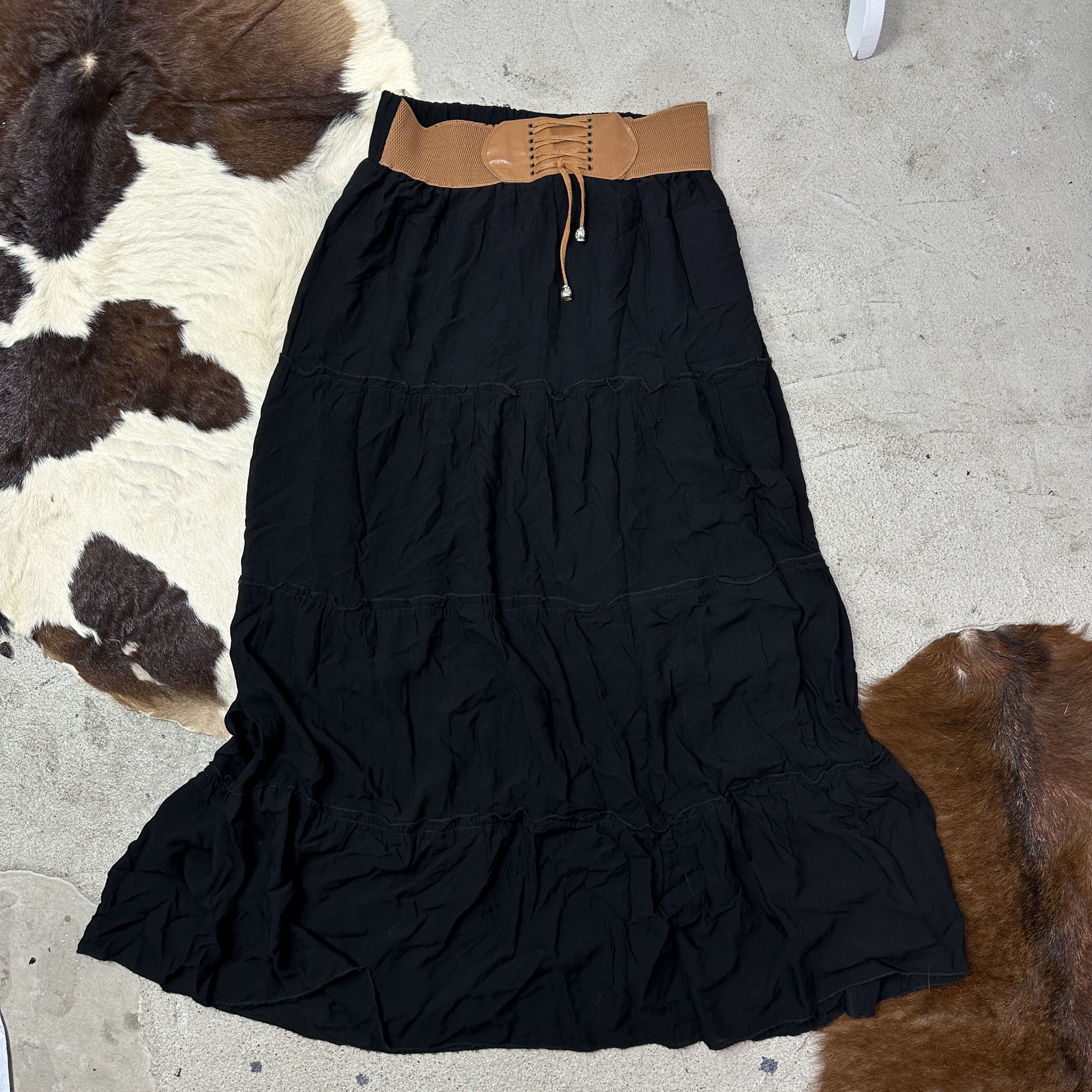 Vintage Vintage Boho Cottage Core Maxi Skirt with Belt Y2K Size 26" / US 2 / IT 38 - 2 Thumbnail