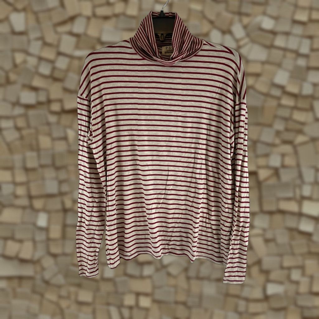Vintage Project Social Turtleneck Shirt Women L Burgundy Tan Striped Long Sleeve NWT Size L / US 10 / IT 46 - 1 Thumbnail