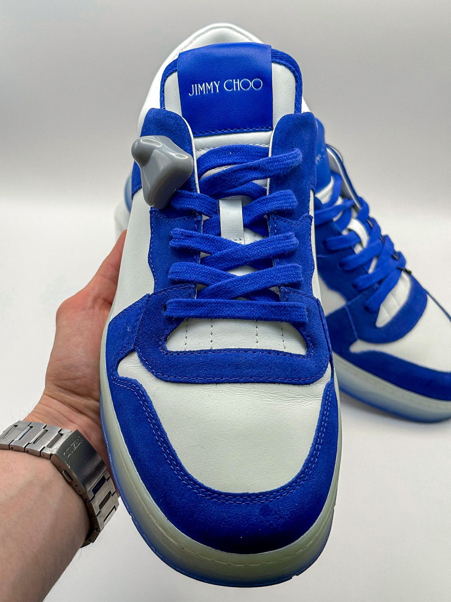 Jimmy Choo Jimmy Choo Blue Florent/M Ultraviolet White Leather Sneakers Size US 10.5 / EU 43-44 - 3 Thumbnail