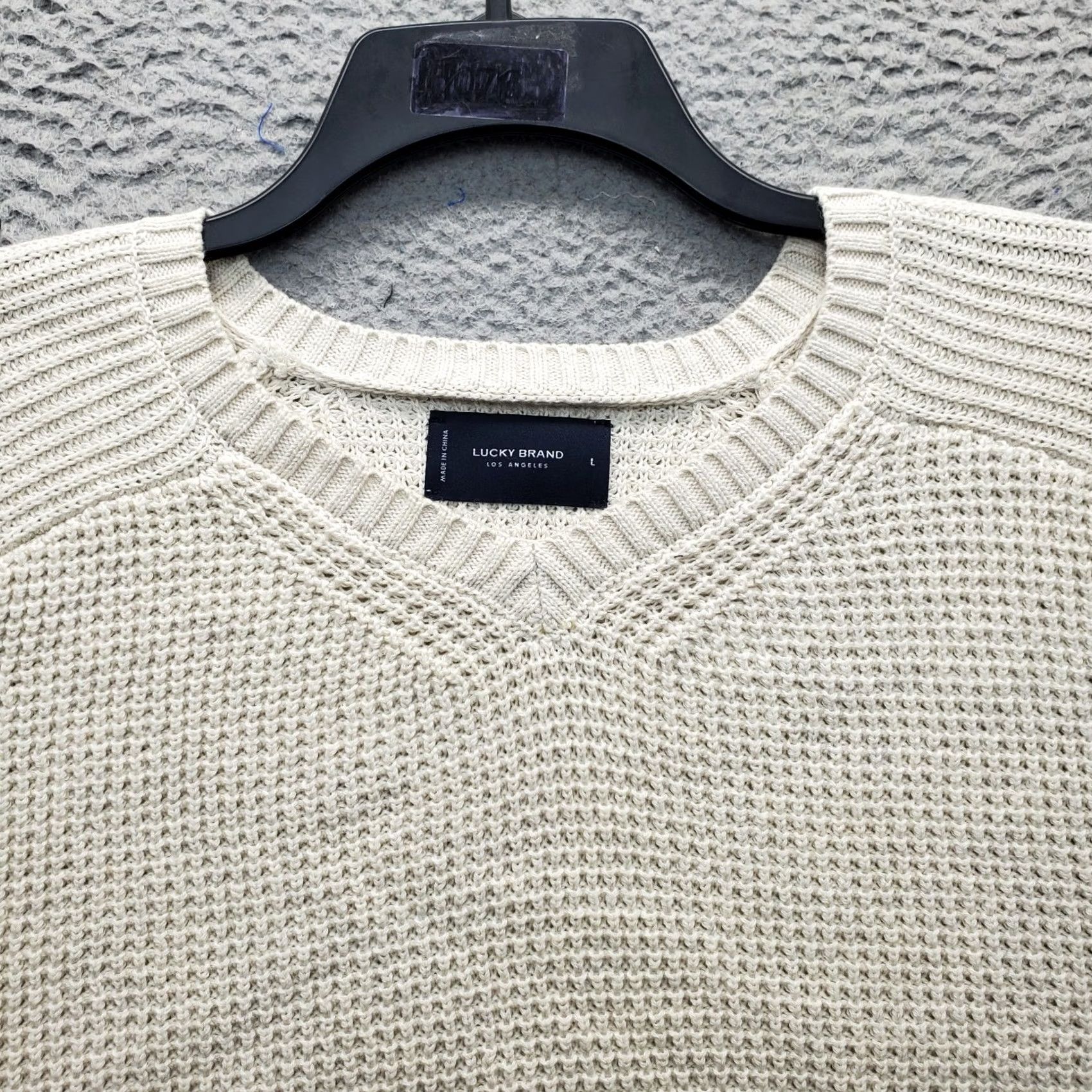 Lucky Brand Lucky Brand Sweater Mens Large Tan Waffle-knit Raglan Sleeve Rib V Neck Pullover Size US L / EU 52-54 / 3 - 7 Thumbnail
