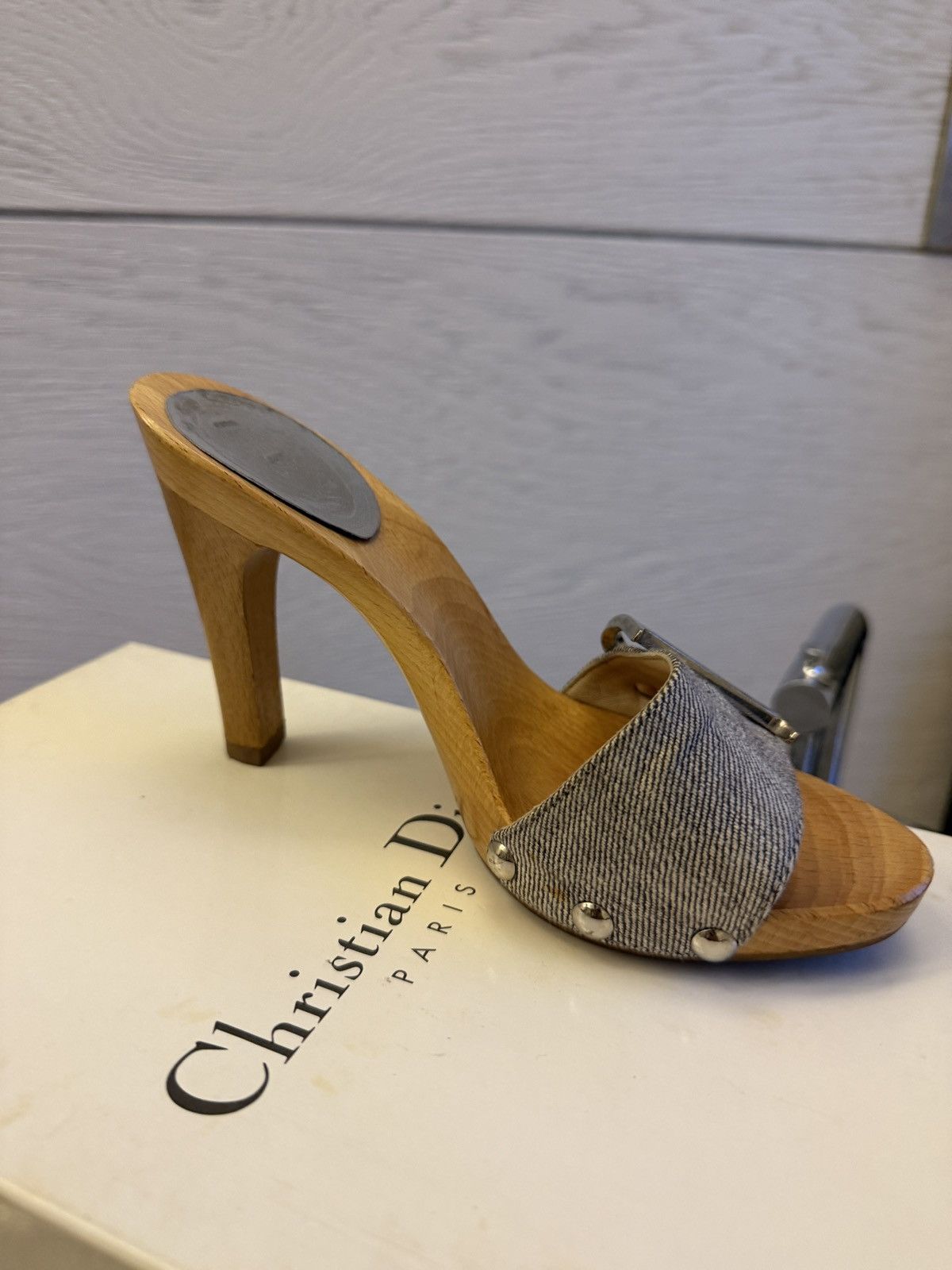 Dior Vintage Christian Dior Wood Sole mule heels Size US 5 / IT 35 - 6 Thumbnail