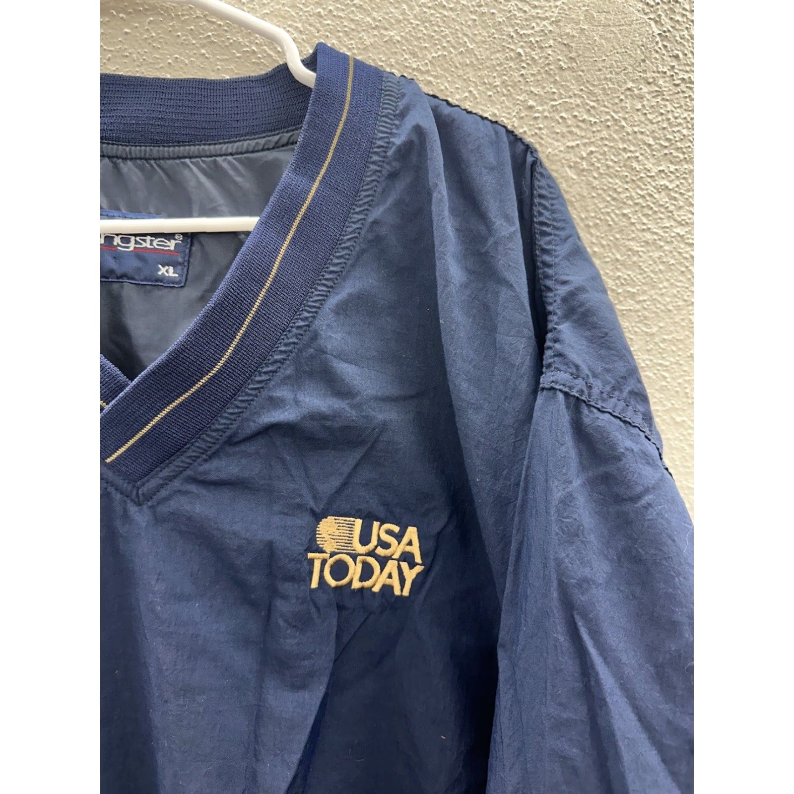 Vintage Swingster Windbreaker Jacket XL Blue USA Today Embroidered Long Sleeve V-Neck Adults Mens Regular Size XL Size US XL / EU 56 / 4 - 4 Thumbnail