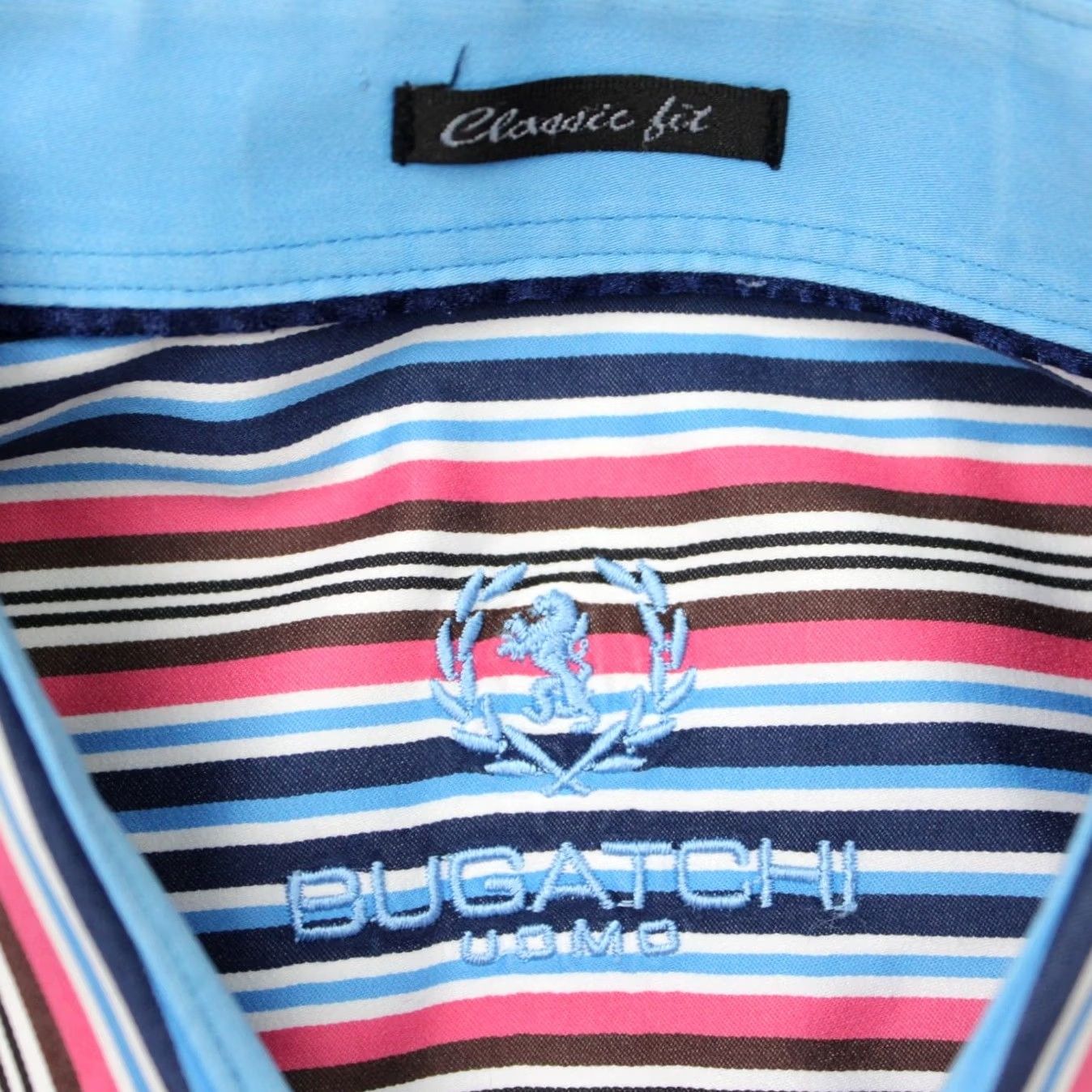 BUGATCHI Bugatchi Uomo Shirt Mens XL Pink/Blue Classic Fit Button-Up Long Sleeve Cotton Stripe Size US XL / EU 56 / 4 - 6 Thumbnail