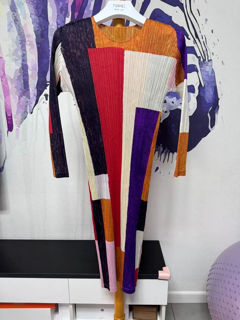 Issey Miyake Issey Miyake size:3 Yellow, white and blue block dress Size S / US 4 / IT 40 - 1 Thumbnail