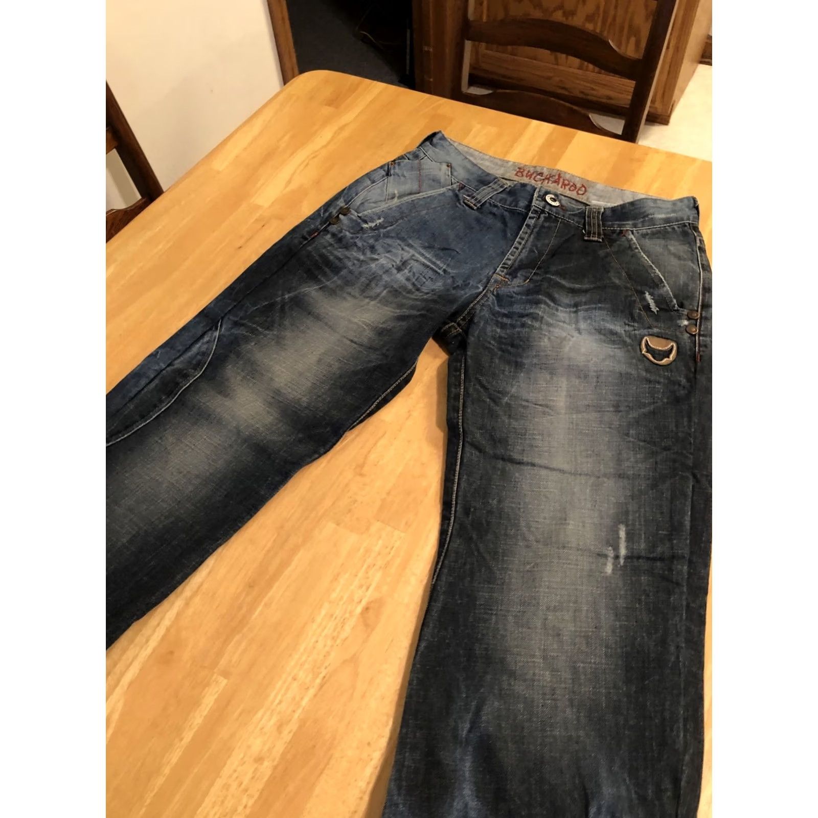 Vintage VINTAGE Buckaroo Jeans Regular Women Flared Jeans Dark Wash 80s 90s Distressed 30x27 100% Cotton Denim Zip Pockets Daily Easy Care Size 30" / US 8 / IT 44 - 7 Thumbnail