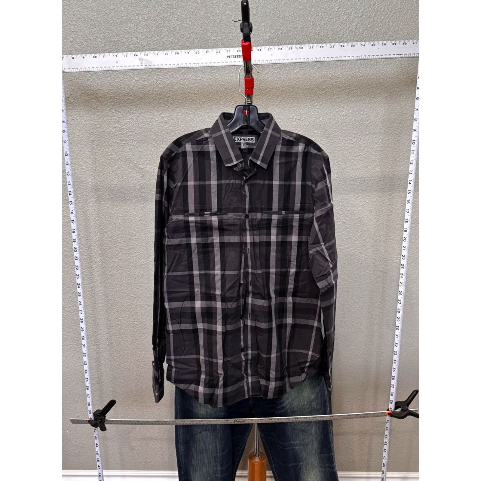 Express Express Gray Plaid LONG SLEEVE SHIRT Medium M Mens Size US M / EU 48-50 / 2 - 2 Thumbnail