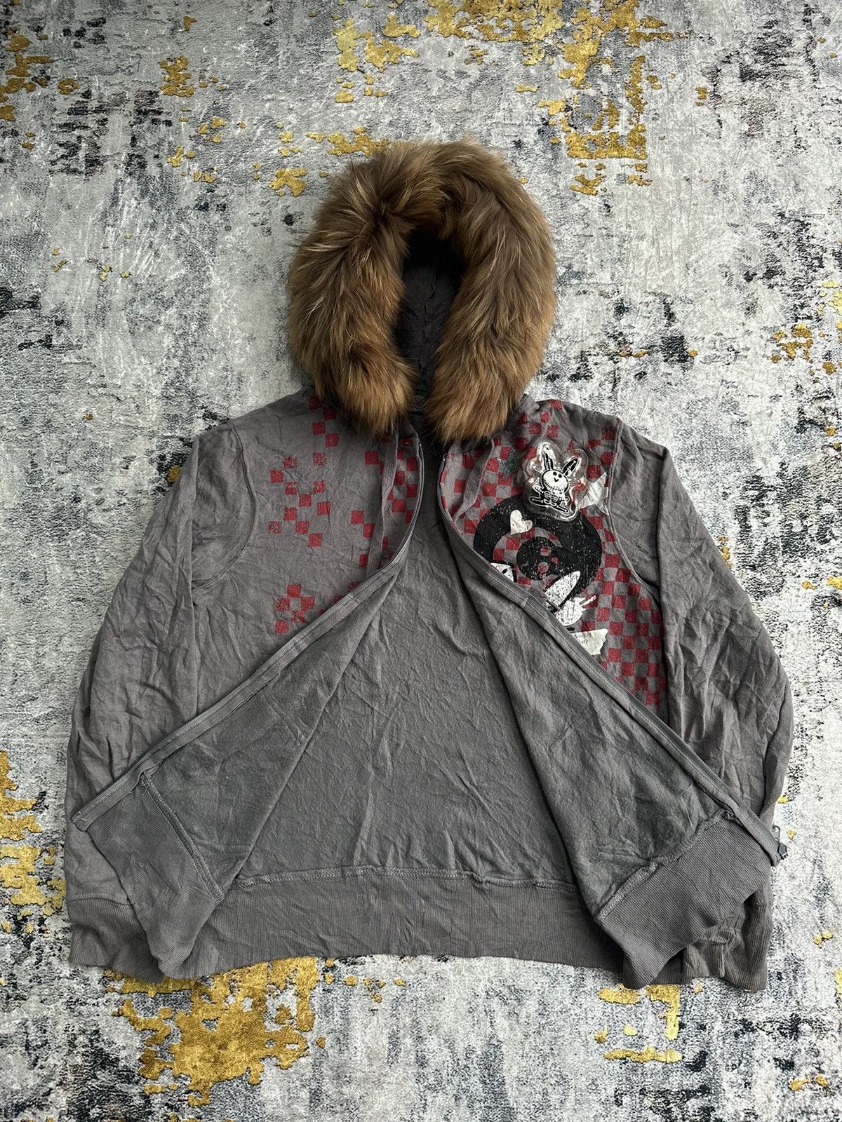 20471120 2000s JIM BENTON BUNNY SKULL FUR ZIP UP HOODIE STYLE Size US L / EU 52-54 / 3 - 5 Thumbnail