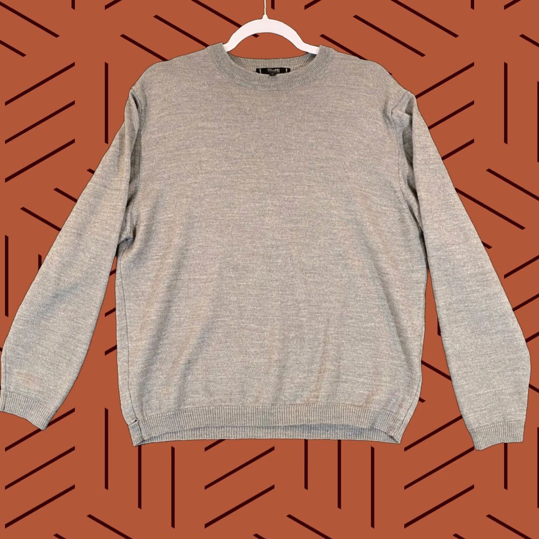 Vintage RAFFI Sweater Linea Uomo Mens Large Gray Merino Wool Blend Crew Neck Pullover Knit Style Classic Preppy All Seasons Winter Fall Spring Casual Workwear Size US L / EU 52-54 / 3 - 1 Thumbnail