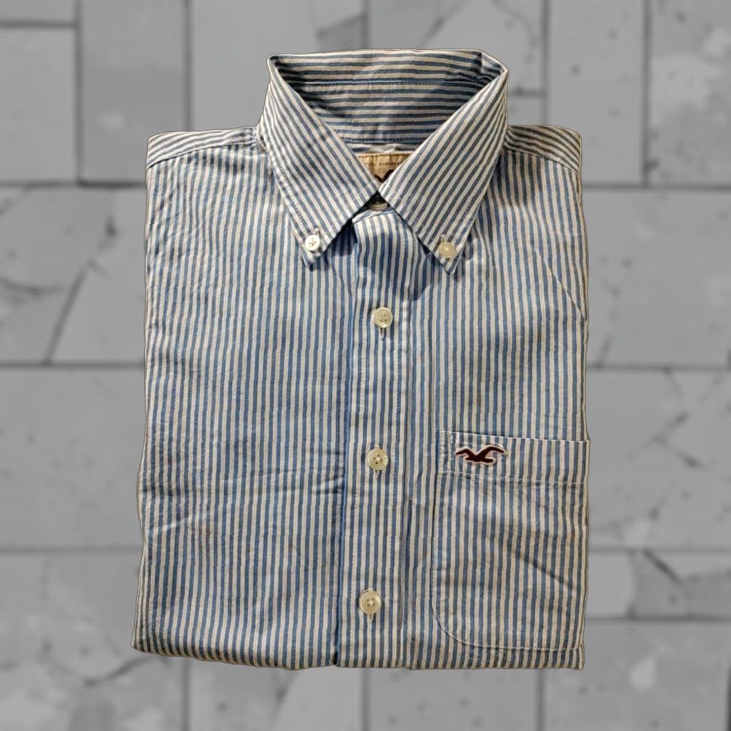 Hollister Slim Fit Cotton Dress Shirt Striped Pink Small Mens