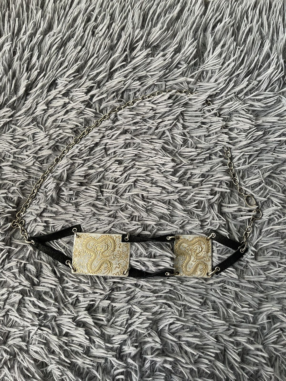 Japanese Brand × Vintage 🐲Y2K vintage dragon logo metallic with leather elements belt Size ONE SIZE - 1 Thumbnail