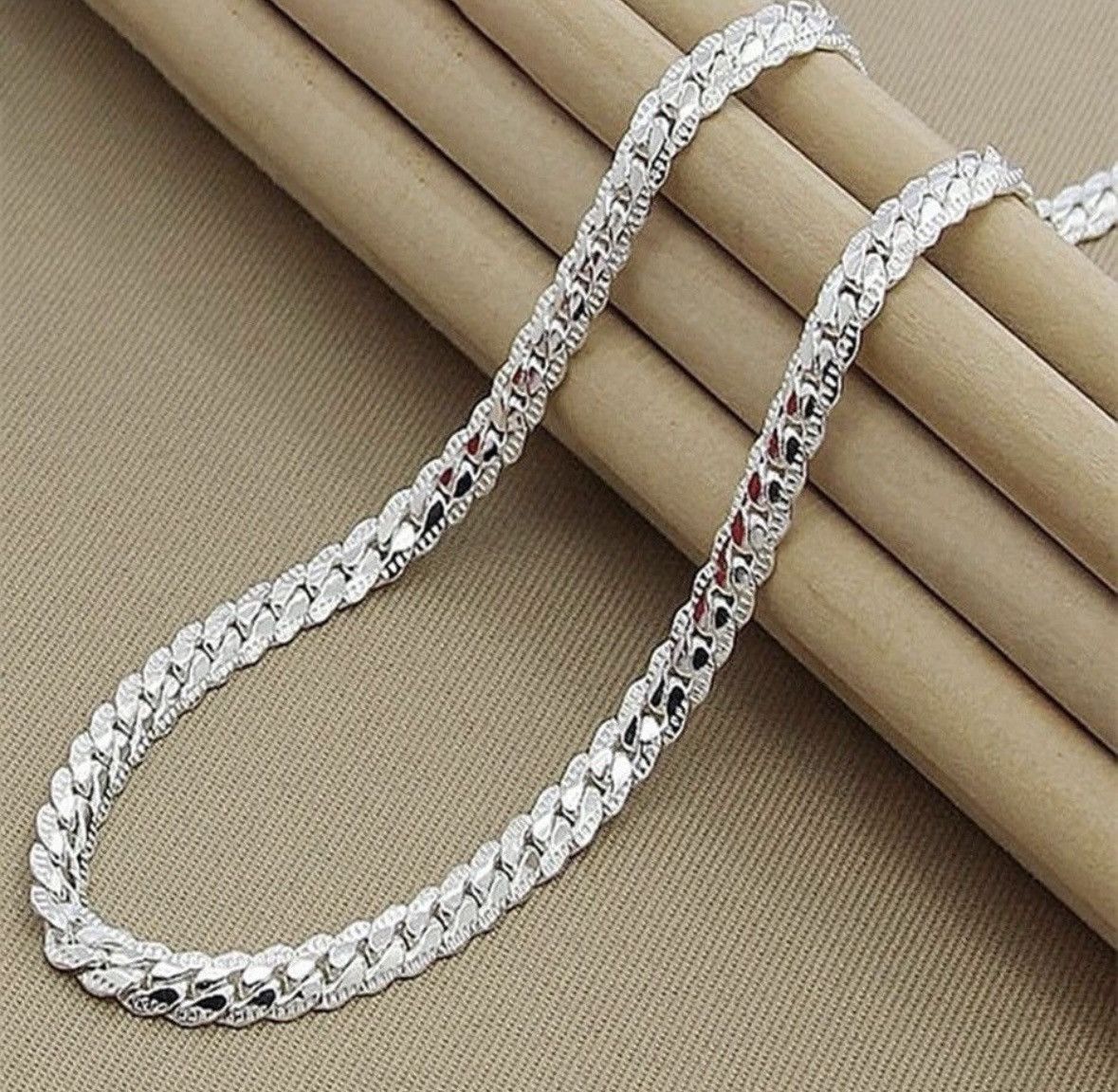 Jewelry Sterling Silver 2 Piece 5MM Full Sideways Chain Necklace Size ONE SIZE - 3 Thumbnail