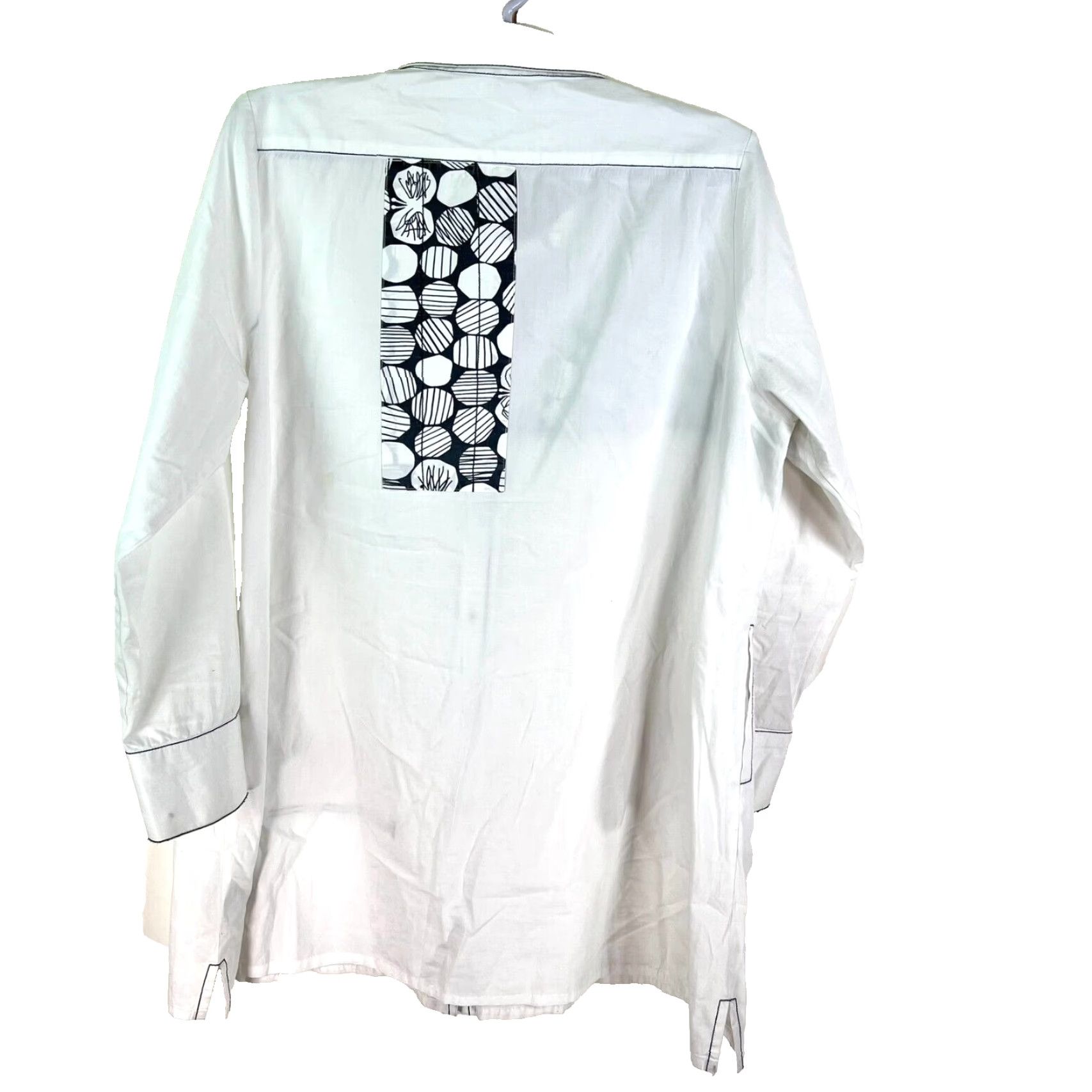Vintage VINTAGE? No — Snapdragon & Twig Art Deco Button-Up Long Shirt Women M White Black Geometric Tunic Shirt Size M / US 6-8 / IT 42-44 - 5 Thumbnail