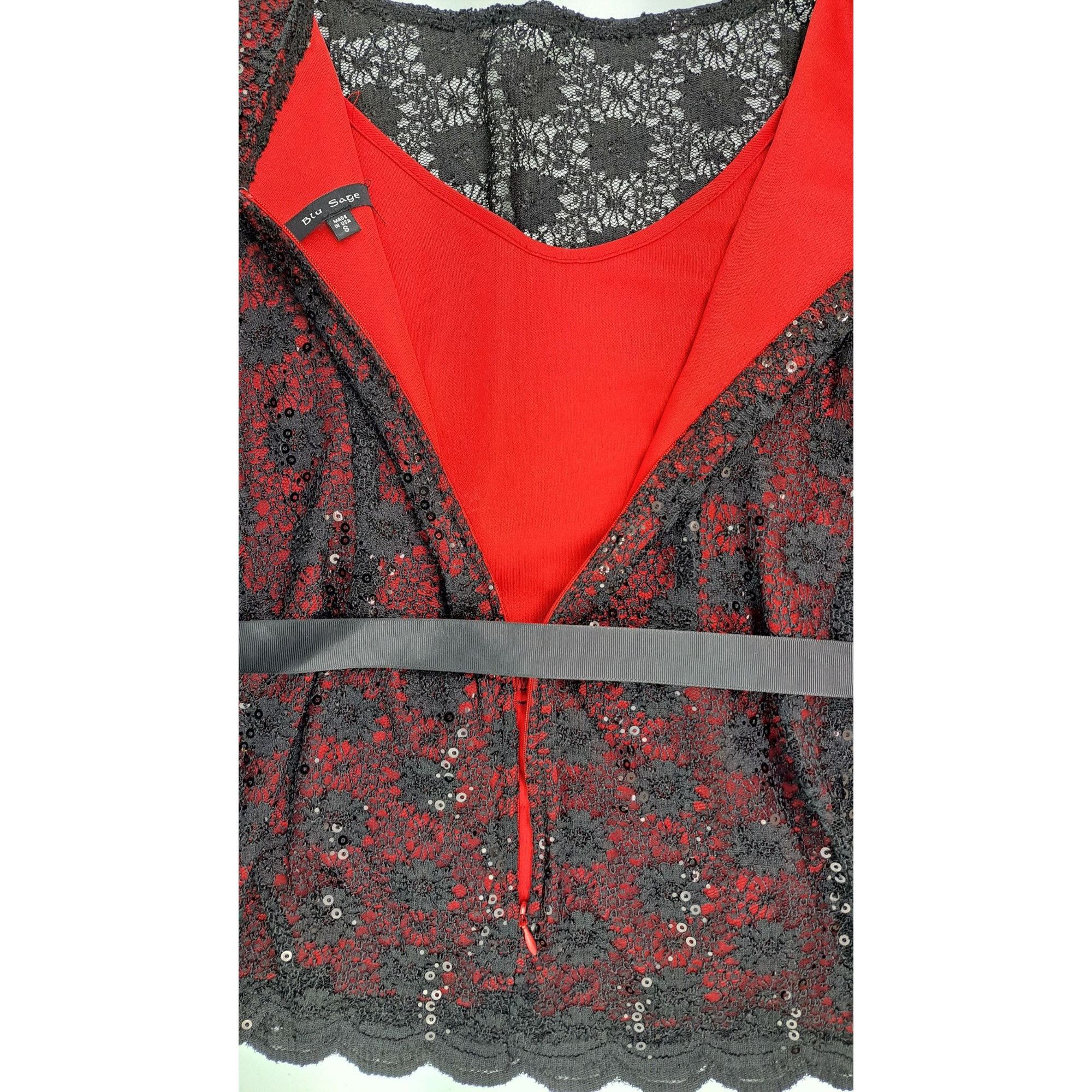 Other Blu Sage Black Red Lace Sparkle Top Women Small Holiday Size S / US 4 / IT 40 - 12 Thumbnail
