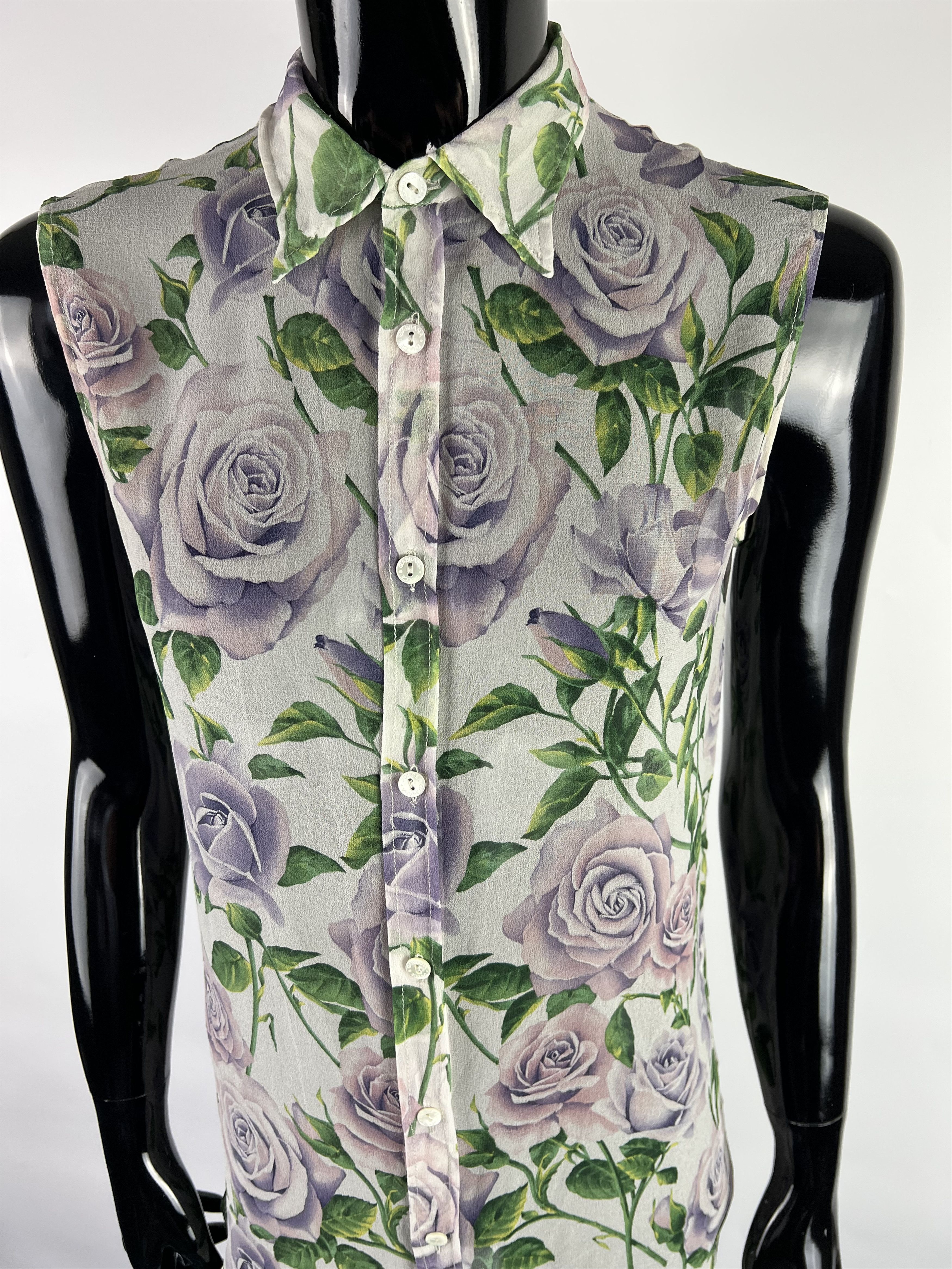 Dolce & Gabbana D&G Silk Sleeveless Button Up Shirt Blouse Roses Print Size M / US 6-8 / IT 42-44 - 4 Thumbnail