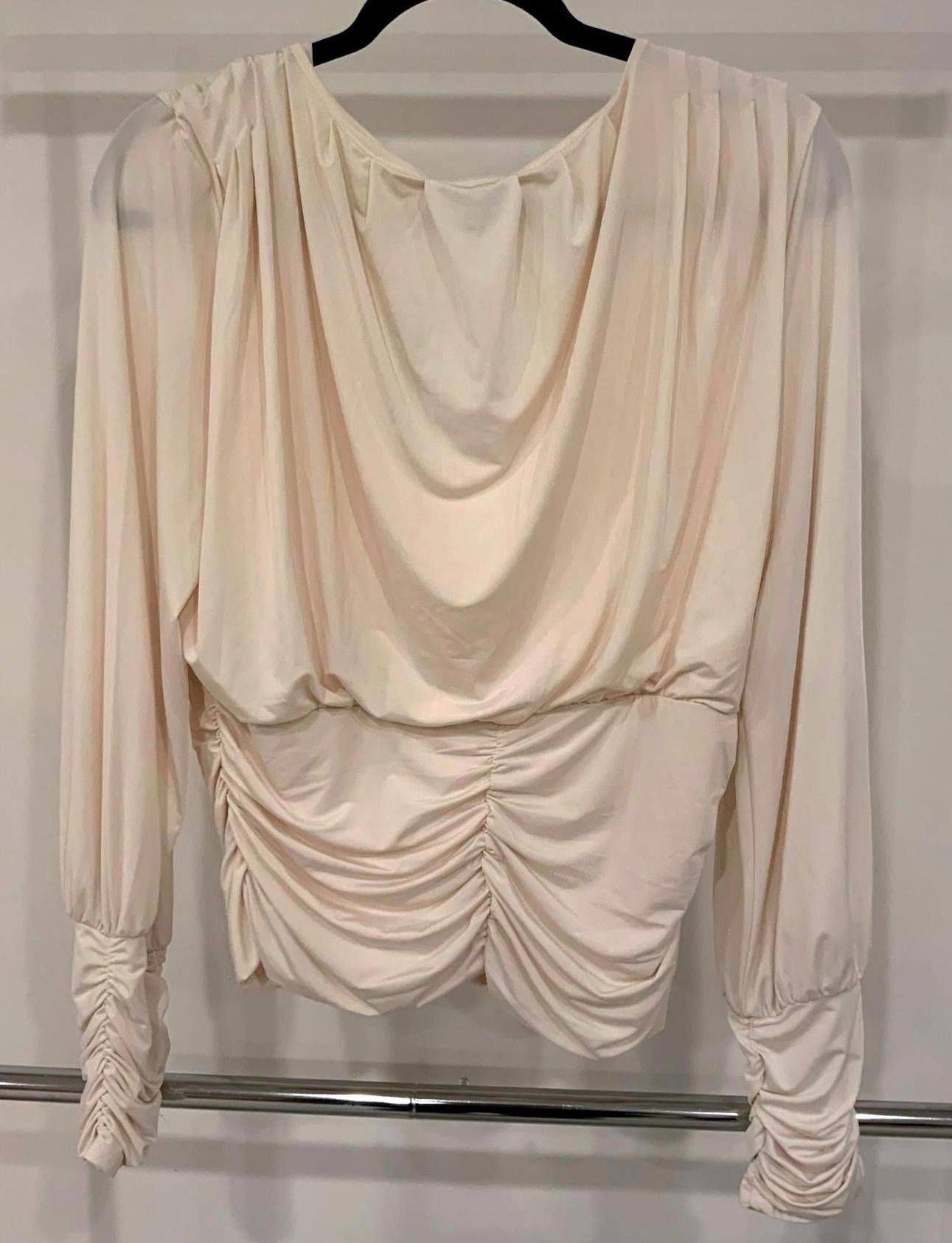 Express Stylish Express Ruched Long Sleeve Top - Cream, Size L Size L / US 10 / IT 46 - 2 Thumbnail