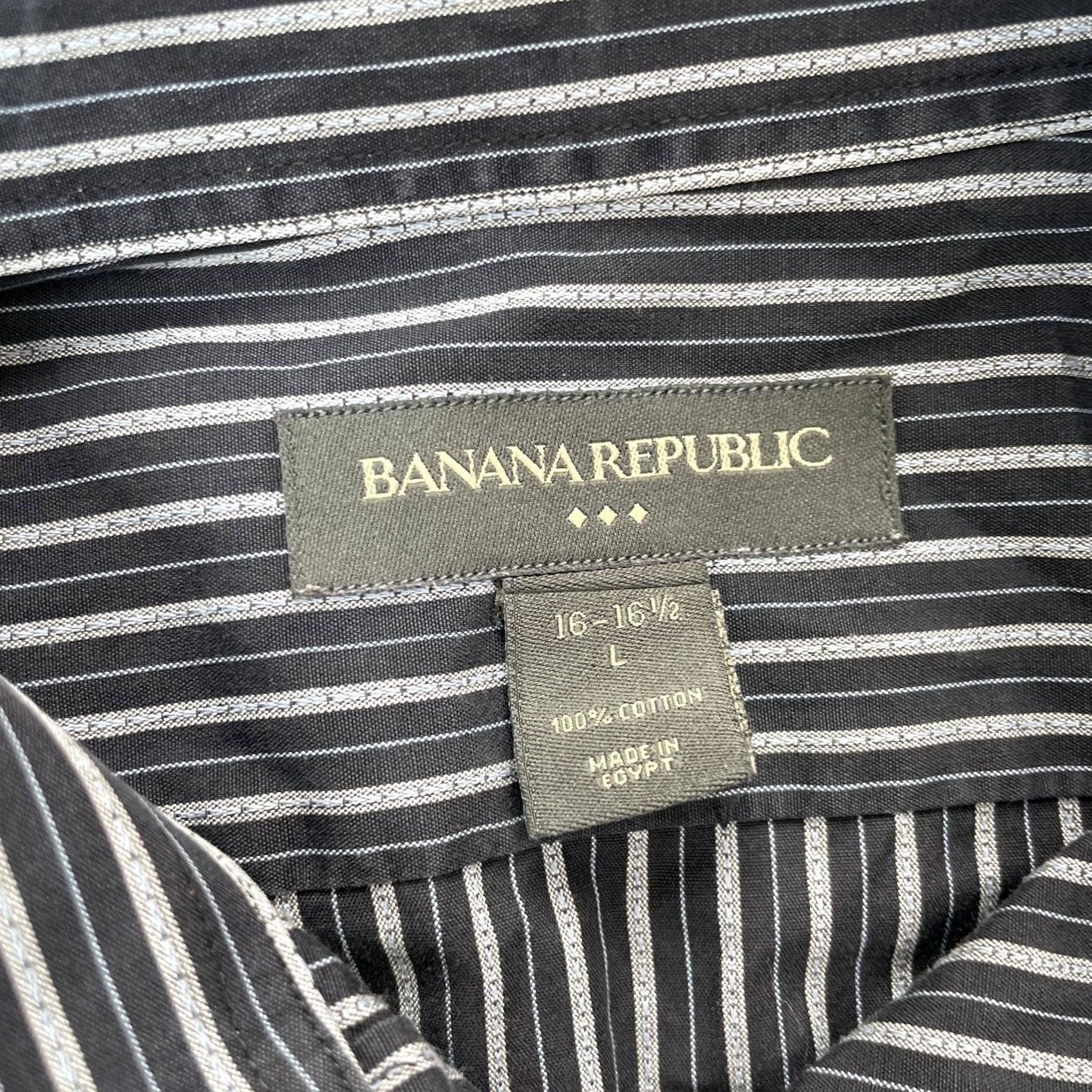 Banana Republic VINTAGE Banana Republic Shirt Mens L Black Dress Striped Cotton Button Up Business Size 42R - 4 Thumbnail