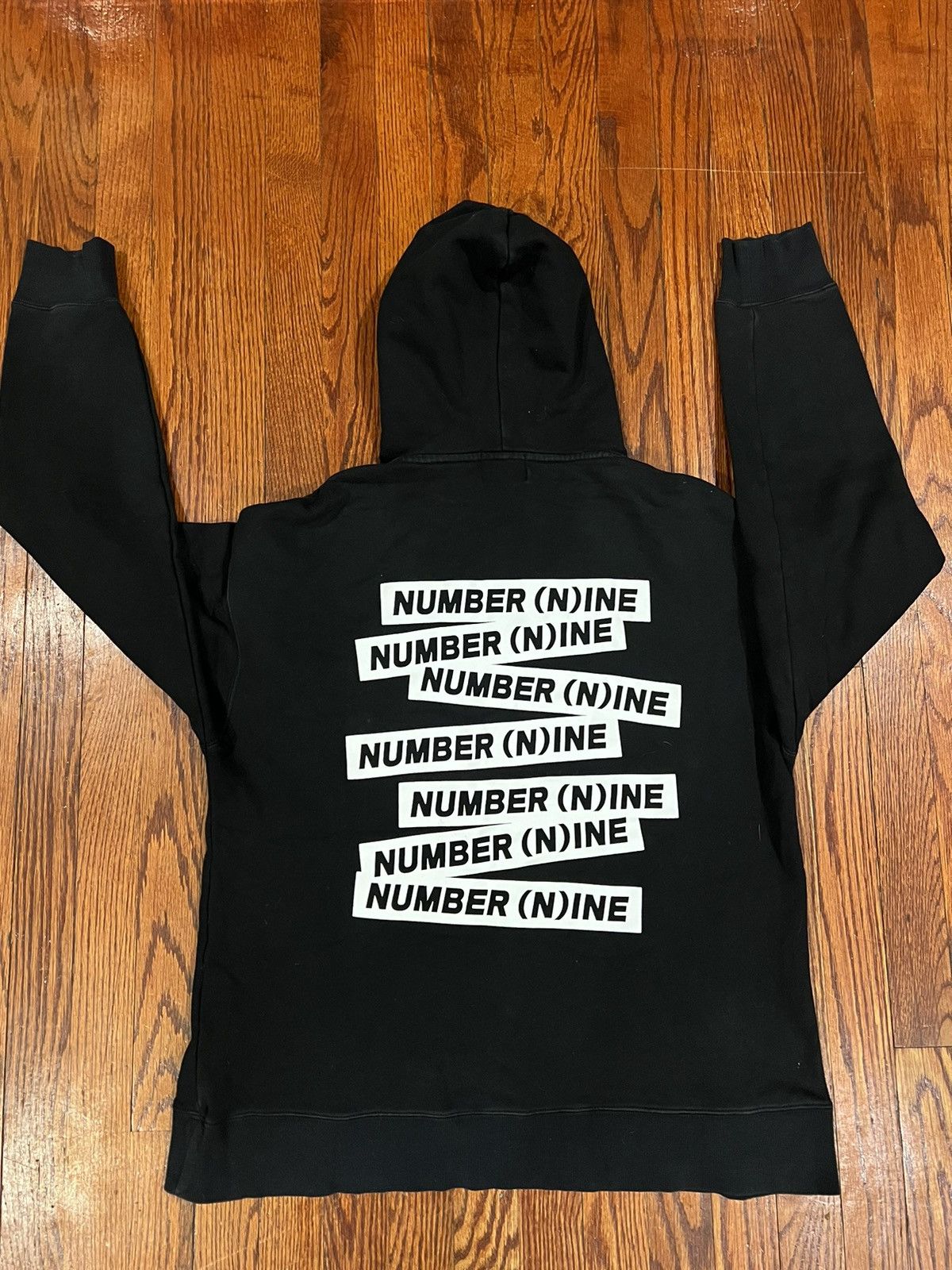 image of Number N Ine Number Nine Denim Graphic Print Hoodie in Black, Men's (Size Large)