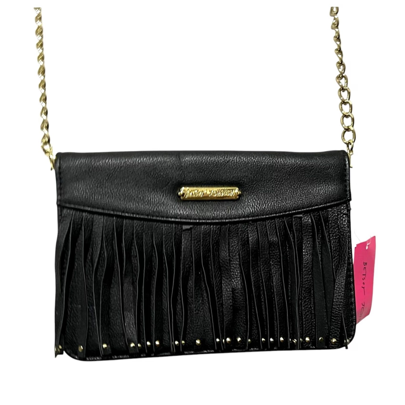 Betsey Johnson Betsey Johnson Crossbody P purse Black Faux Leather Fringe Wallet on Strap NWT Size ONE SIZE - 3 Thumbnail