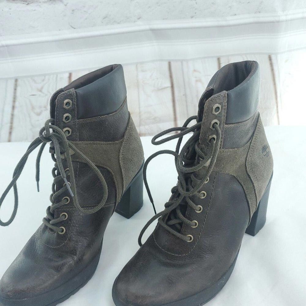 Timberland Timberland Womens Brown Leather Olive Heel Booties Size US 7 / IT 37 - 2 Thumbnail