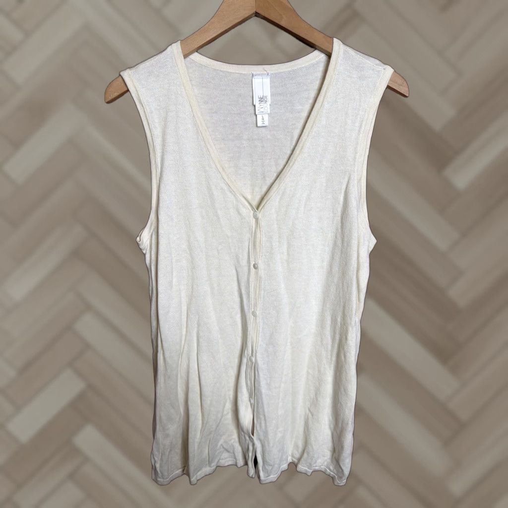 Vintage Wynne Lounge Shirt Womens Beige Linen Viscose Button Sleeveless Large M Adult Regular Size M / US 6-8 / IT 42-44 - 1 Thumbnail