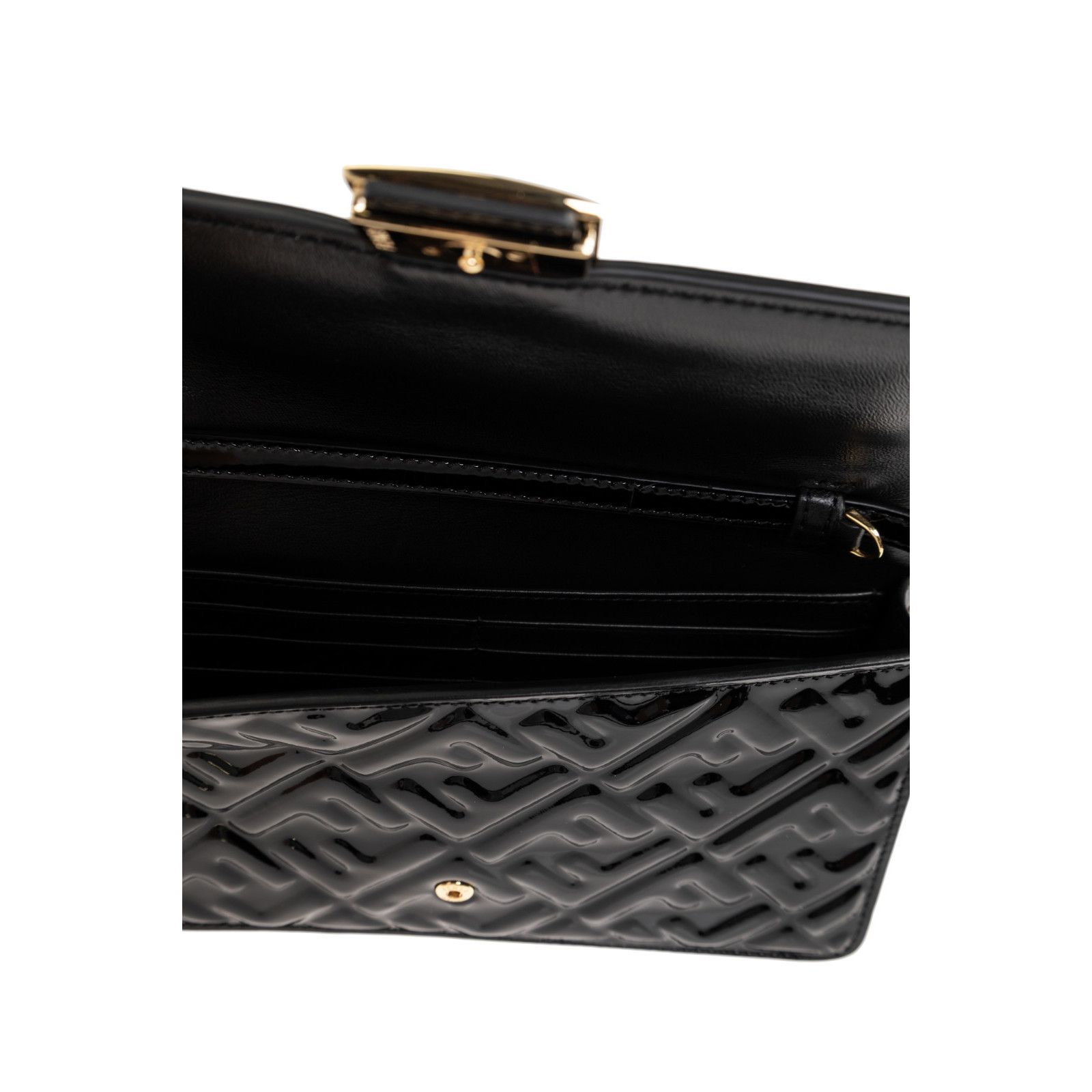 FENDI Baguette $1750 Black Patent Leather Chain Wallet New &