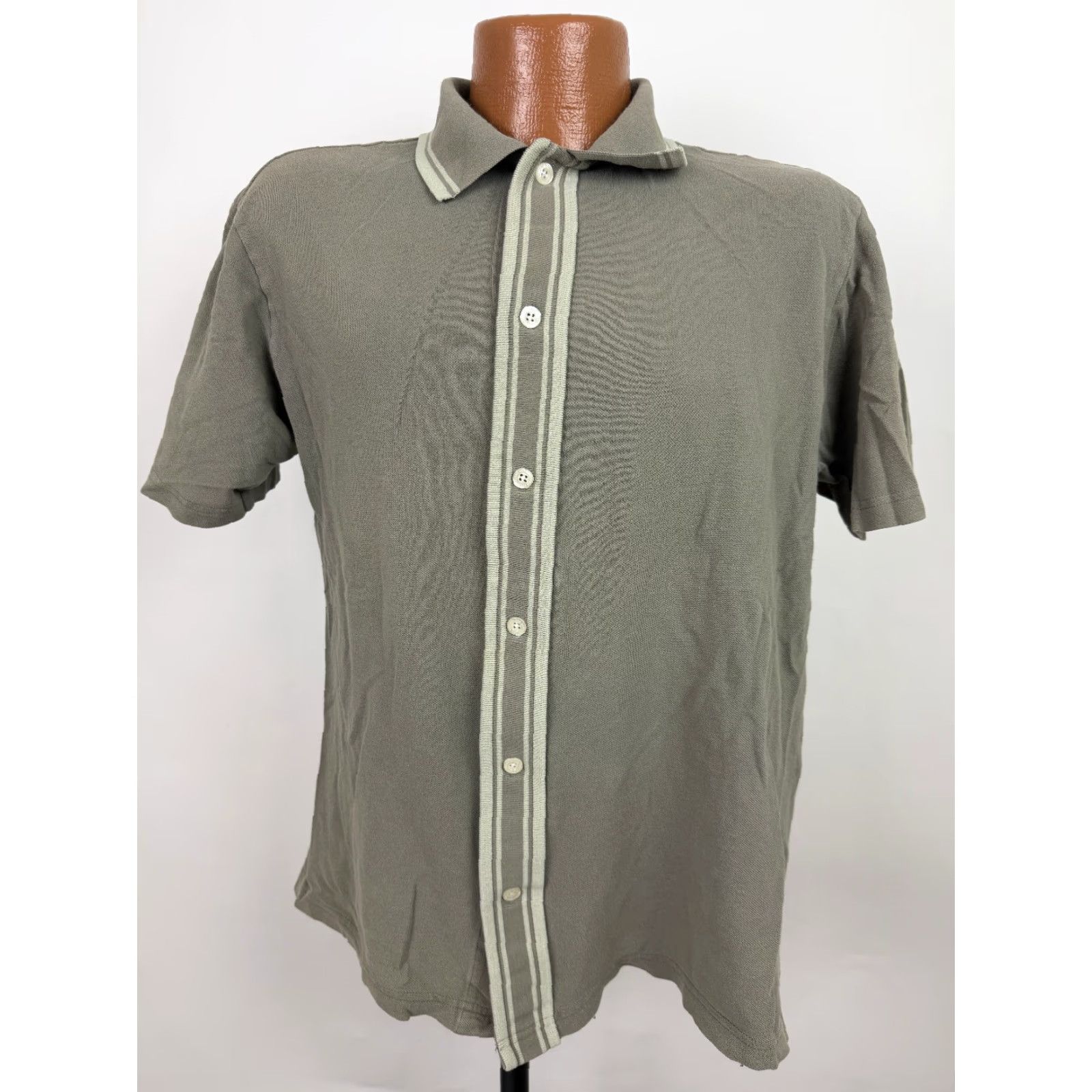 Guess VINTAGE GUESS Button-Up Shirt Men's Large Pique Knit Cotton Beige 2000s Y2K Retro Hipster Short Sleeve Size US L / EU 52-54 / 3 - 2 Thumbnail