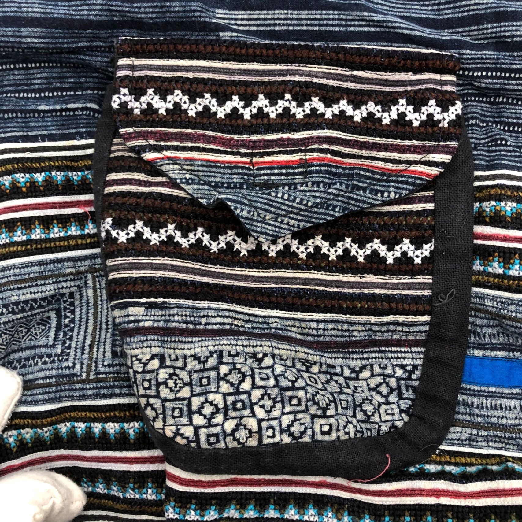 Vintage Woven Boho Fabric Shoulder Bag Tote Blue Western Braided Womens Festive Size ONE SIZE - 3 Thumbnail