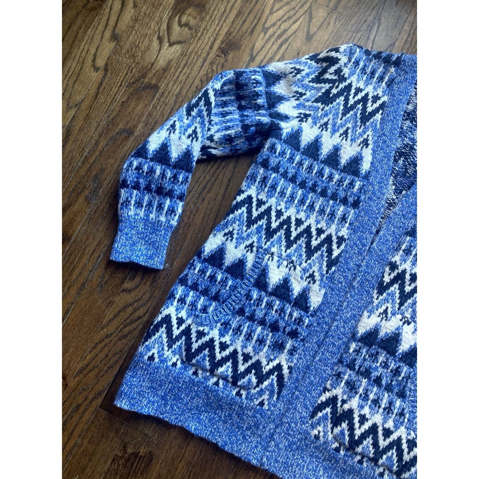 Vintage L.L. Bean Cardigan Sweater Womens Medium Blue Fair Isle Open Cotton Knit" Size M / US 6-8 / IT 42-44 - 2 Thumbnail