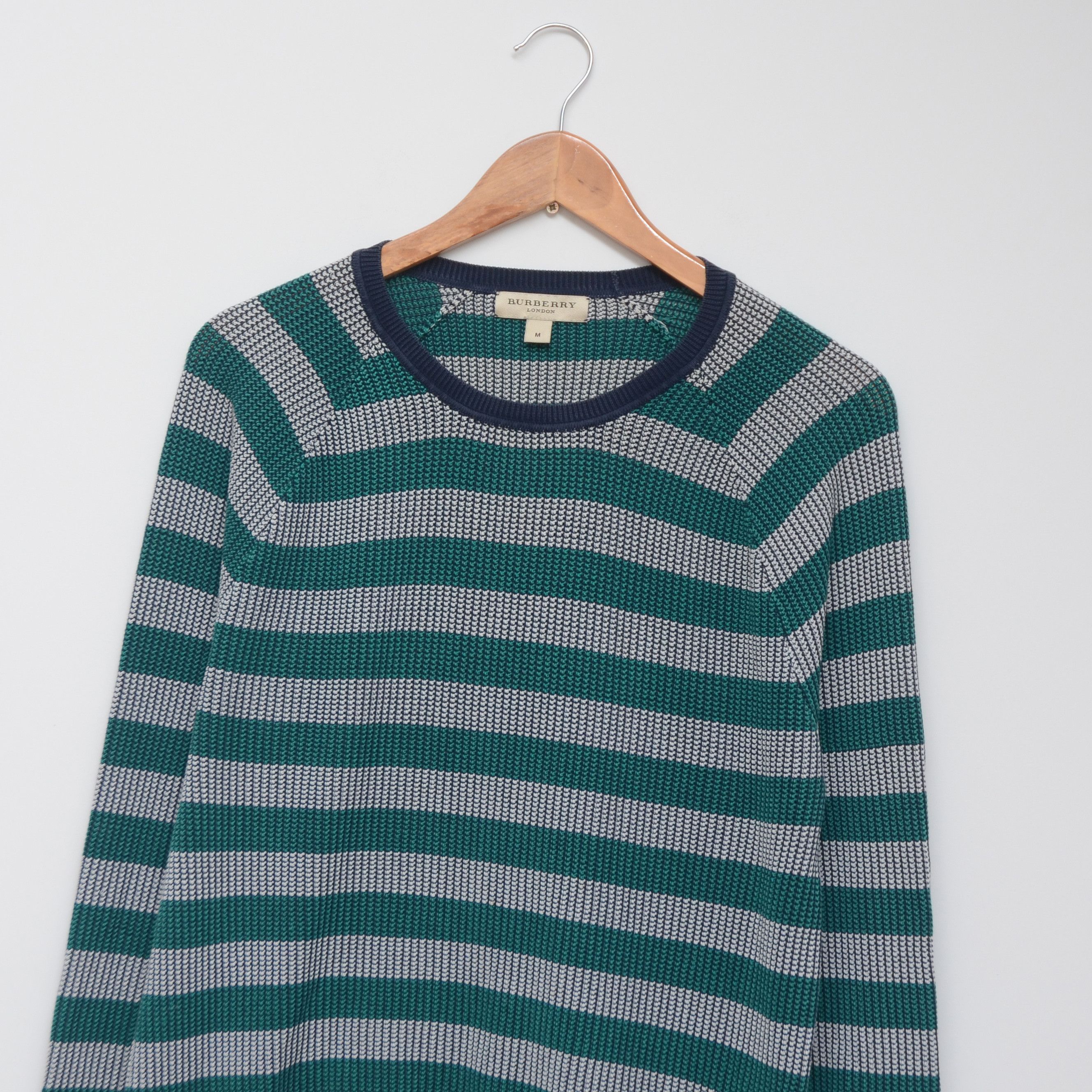 Burberry Burberry Striped Sweater Knit Green Gray Men's Crewneck Size US M / EU 48-50 / 2 - 2 Thumbnail