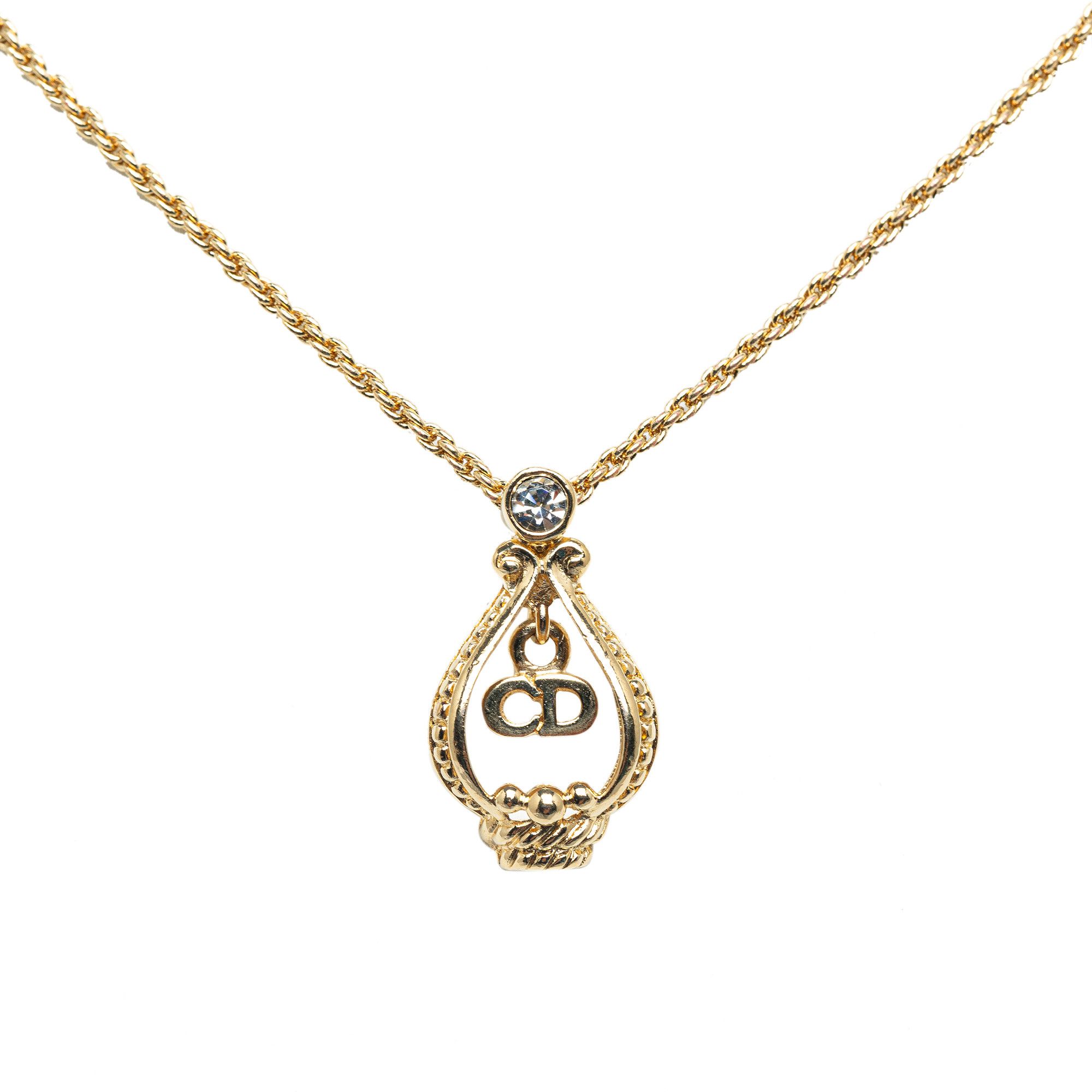image of Dior Logo Charm Pendant Necklace in Gold, Women's