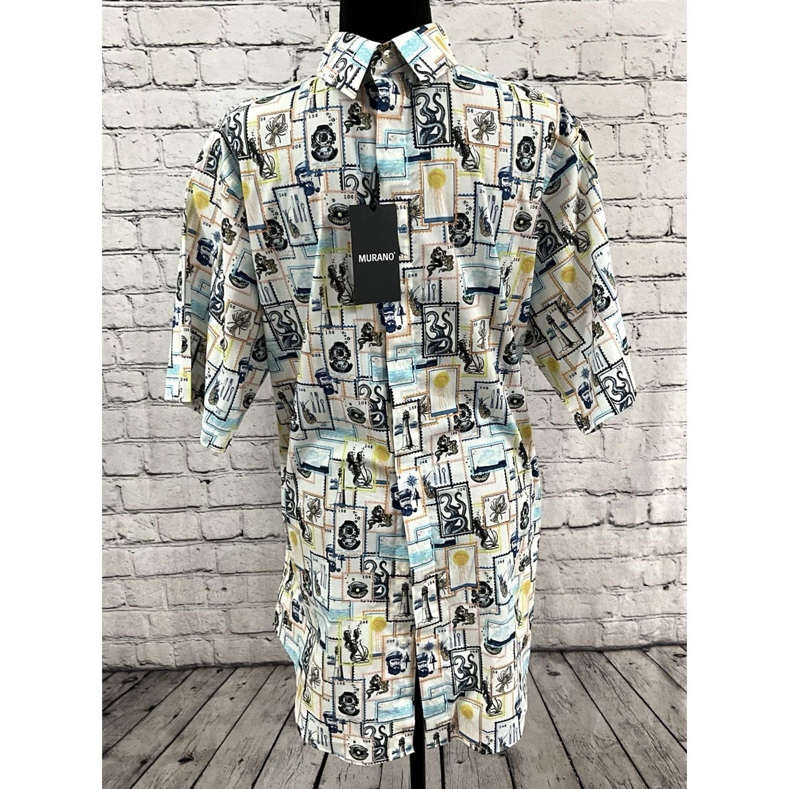 Murano Murano Tall Man’s Sailor Button Down Shirt LT White Cotton Button-Up Men Big & Tall Collared Short Sleeve Easy Care Shirt Shirt Mens White LT Size US L / EU 52-54 / 3 - 5 Thumbnail
