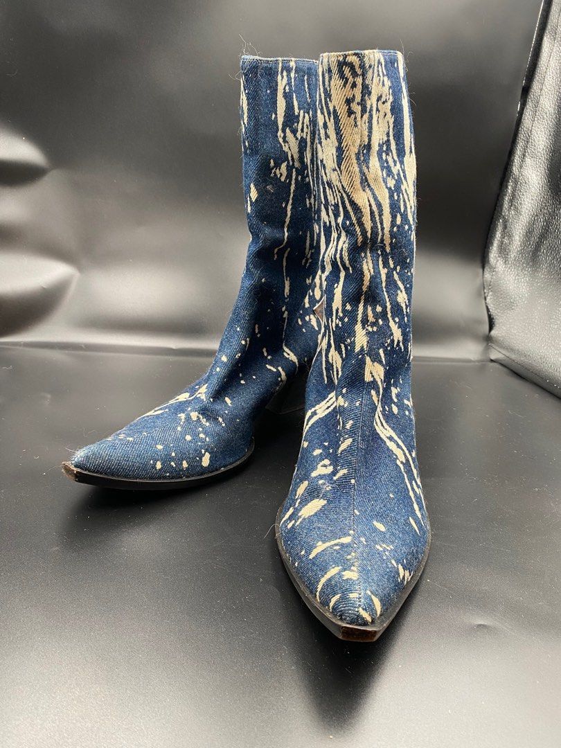 image of Roberto Cavalli Denim Cowboy Boots in Blue, Women's (Size 10)