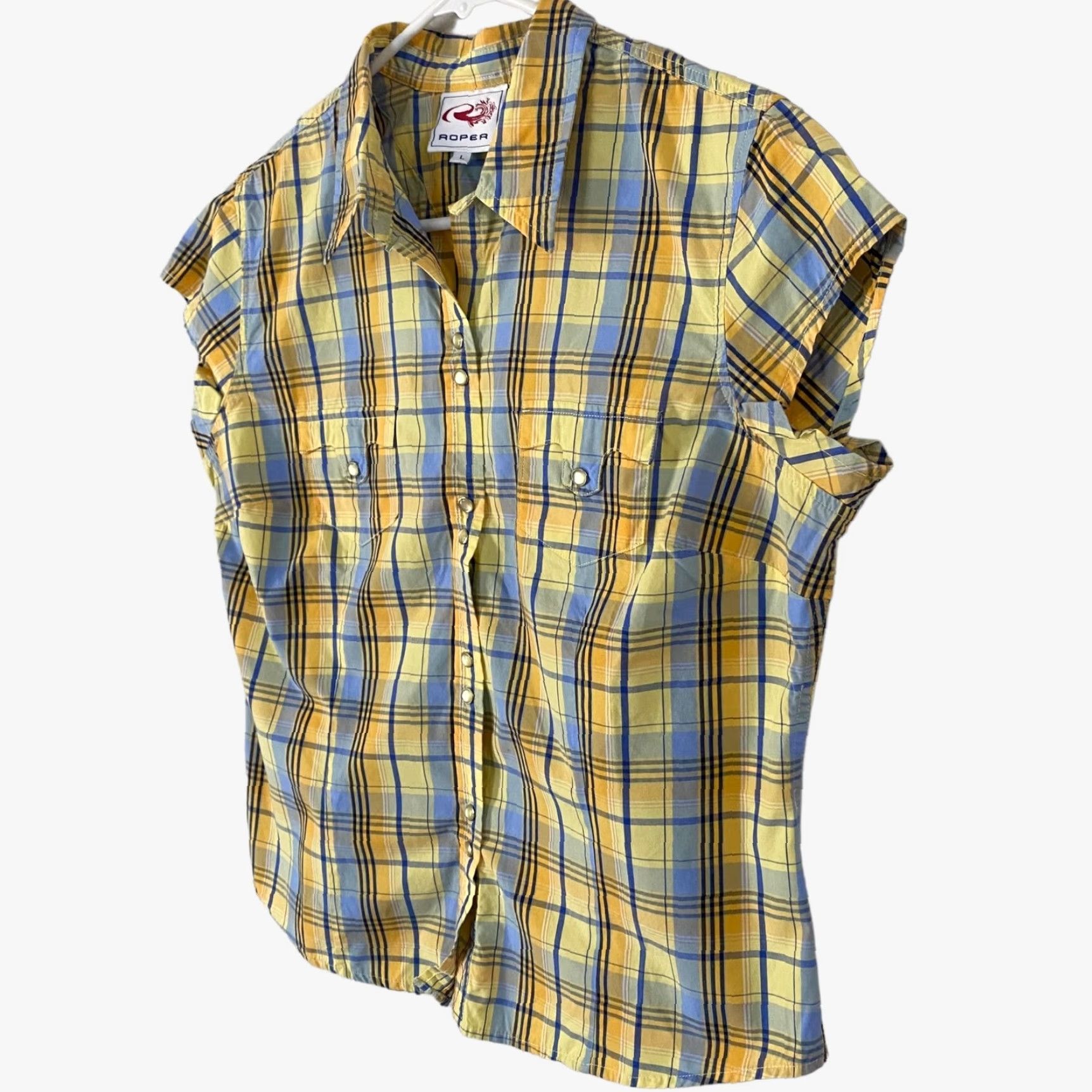 Roper Roper Western Plaid Pearl-Snap Shirt Yellow Cap Sleeve Women's Large Size L / US 10 / IT 46 - 2 Thumbnail