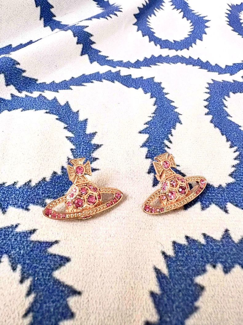 Vivienne Westwood Vivienne Westwood Pink Diamond Golden Stud Earrings Size ONE SIZE - 1 Thumbnail