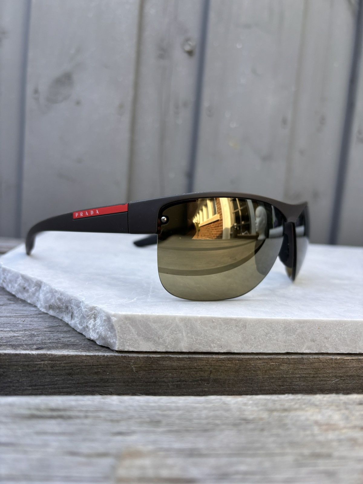 Prada × Vintage 2000s Prada Sunglasses Linea Rossa Sport Half Rin SPS 17U Y2 Size ONE SIZE - 18 Thumbnail