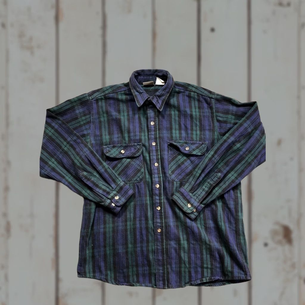 Vintage VINTAGE Five Brothers Flannel Shirt Mens XLT Green Blue Plaid Workwear Button Up Tall Size US XL / EU 56 / 4 - 1 Thumbnail