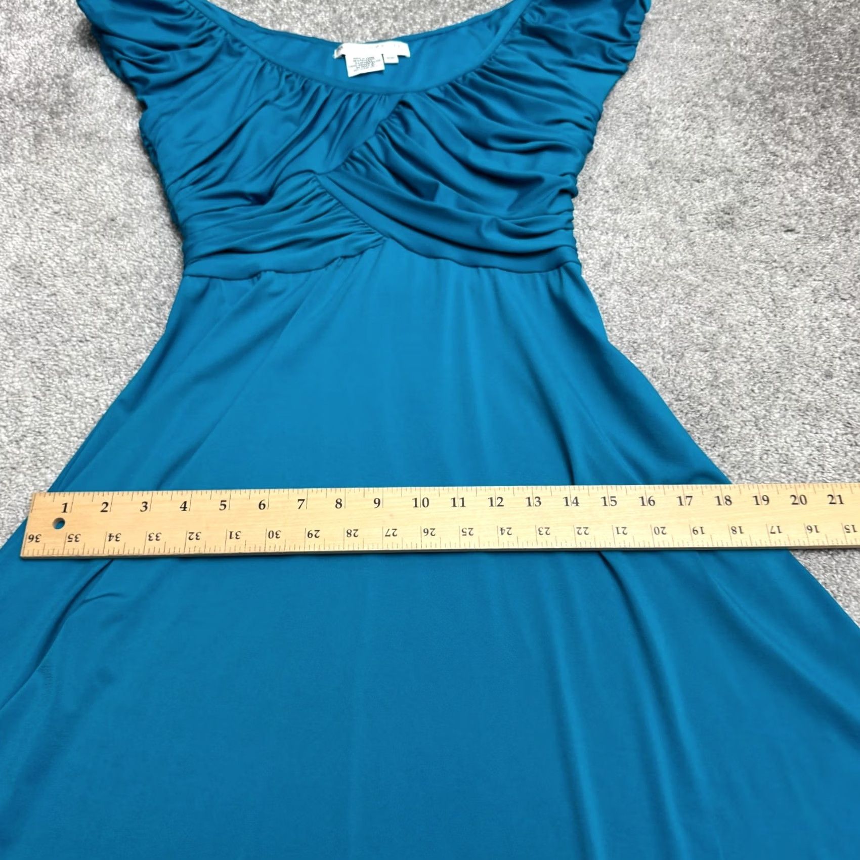 MAGGY LONDON Maggy London A-Line Dress Womens 10P Petite Ruched Wrap Fit & Flare Short Sleeve Teal Blue Size L / US 10 / IT 46 - 7 Thumbnail