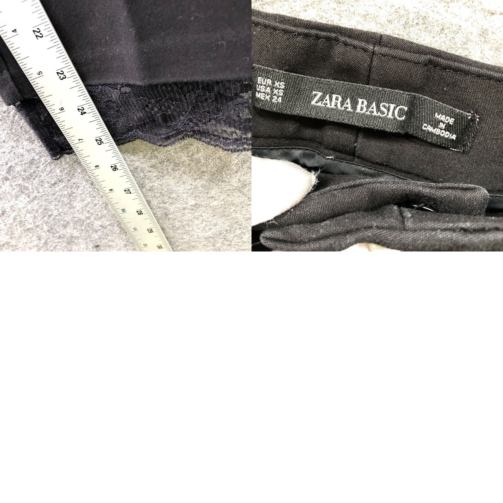 Zara Zara Slim Leg Dress Pants Womens XS Black Lace Hem Ankle Mid Rise Dress Pants Slim Leg, Black, XS, Zara, Women Size 26" / US 2 / IT 38 - 8 Thumbnail