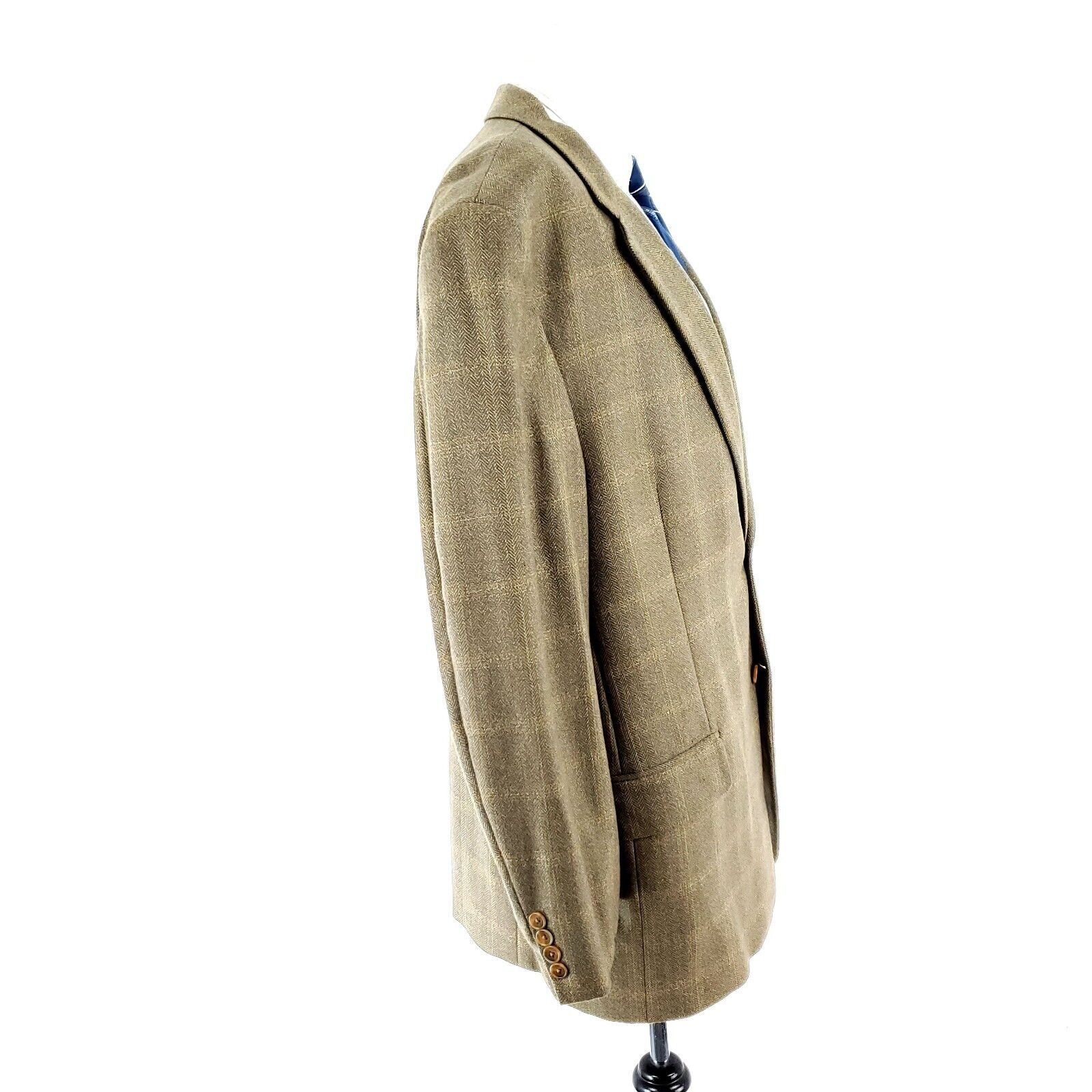 Joseph Abboud Joseph Abboud Lambswool 2 Button Sport Coat 44R Tan Herringb Size 44R - 6 Thumbnail