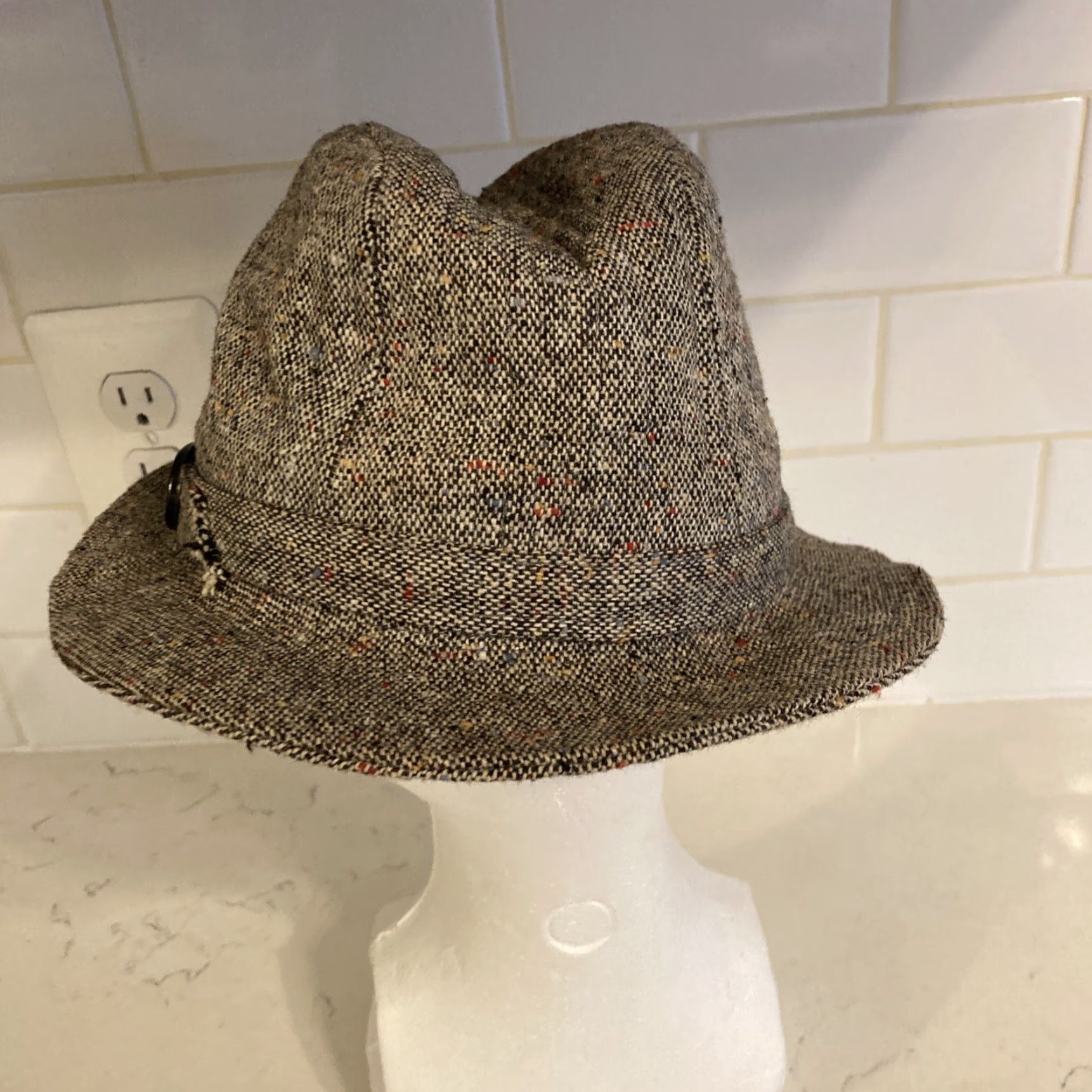 Vintage VINTAGE Fedora Gray Tweed USA 7-1/4 7-3/8 Men’s Size 7 1/4 Size ONE SIZE - 4 Thumbnail