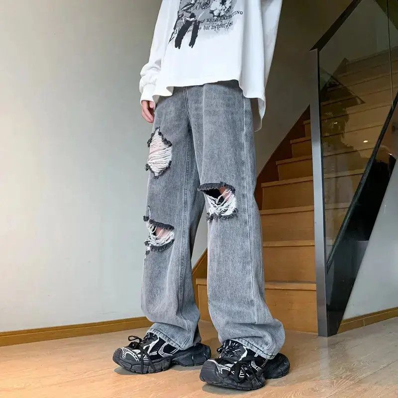 Japanese Brand Loose hip-hop wide leg ripped jeans Size US 30 / EU 46 - 1 Thumbnail