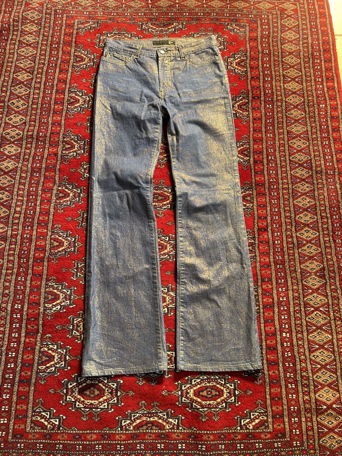 Just Cavalli Just Cavalli 2001 Gold Foil Bootcut Jeans rare Y2K archive Size 28" / US 6 / IT 42 - 3 Thumbnail