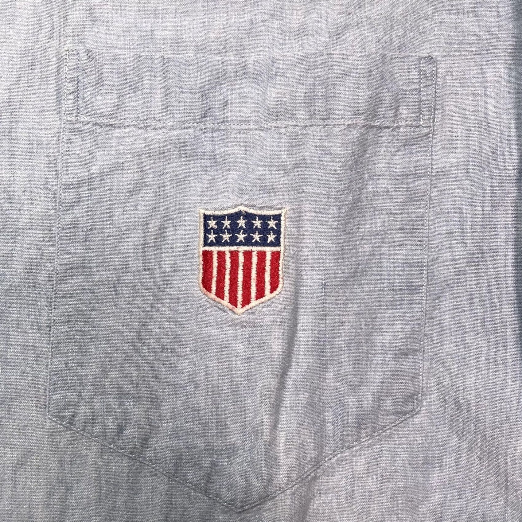 Polo Ralph Lauren Polo Ralph Lauren Shirt Mens Large Blue Chambray Long Sleeve USA Flag Shield Button-Up Chest Pocket Embroidered Size US L / EU 52-54 / 3 - 2 Thumbnail